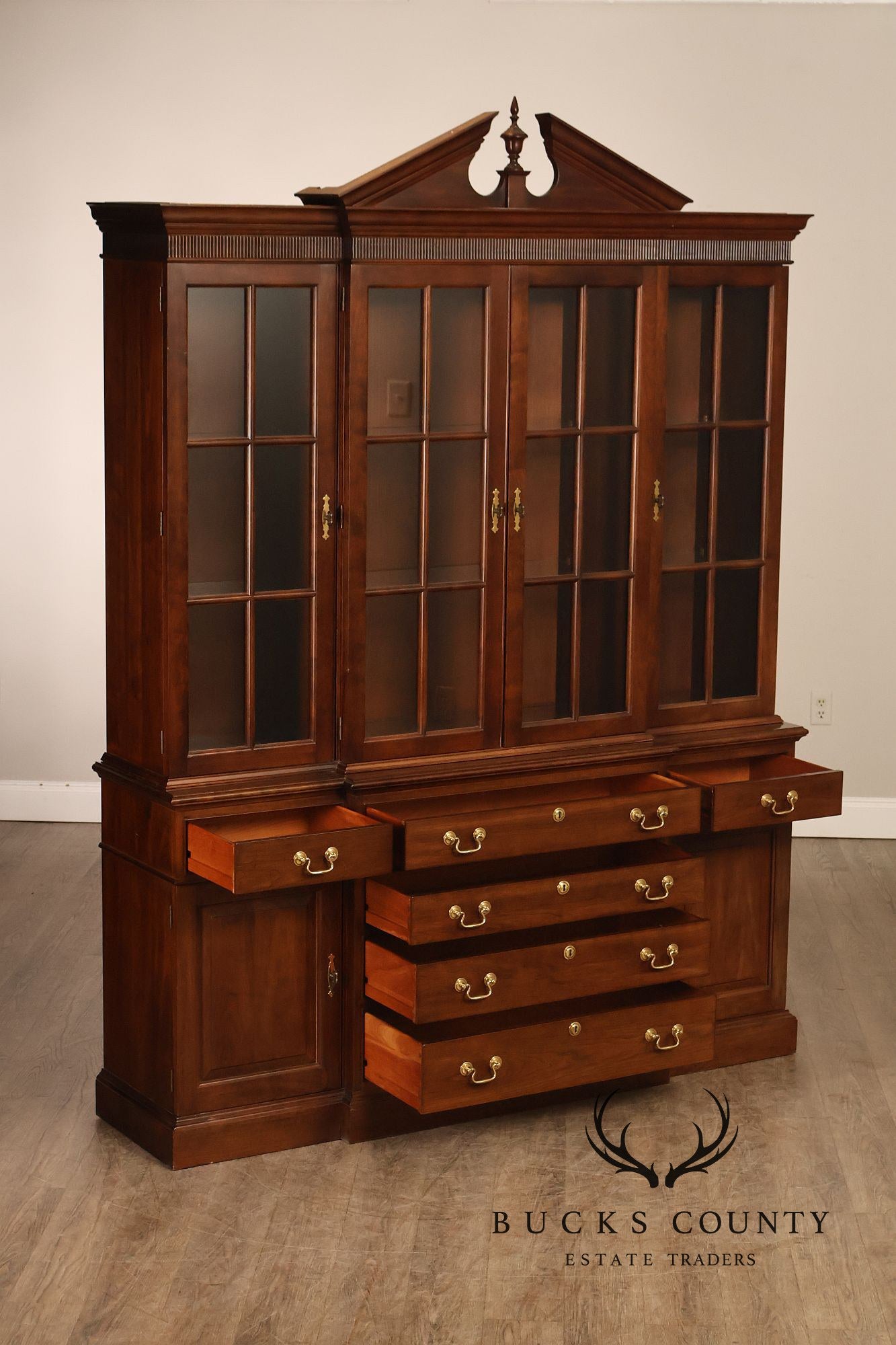 Stickley Traditional Style Cherry Breakfront China Cabinet