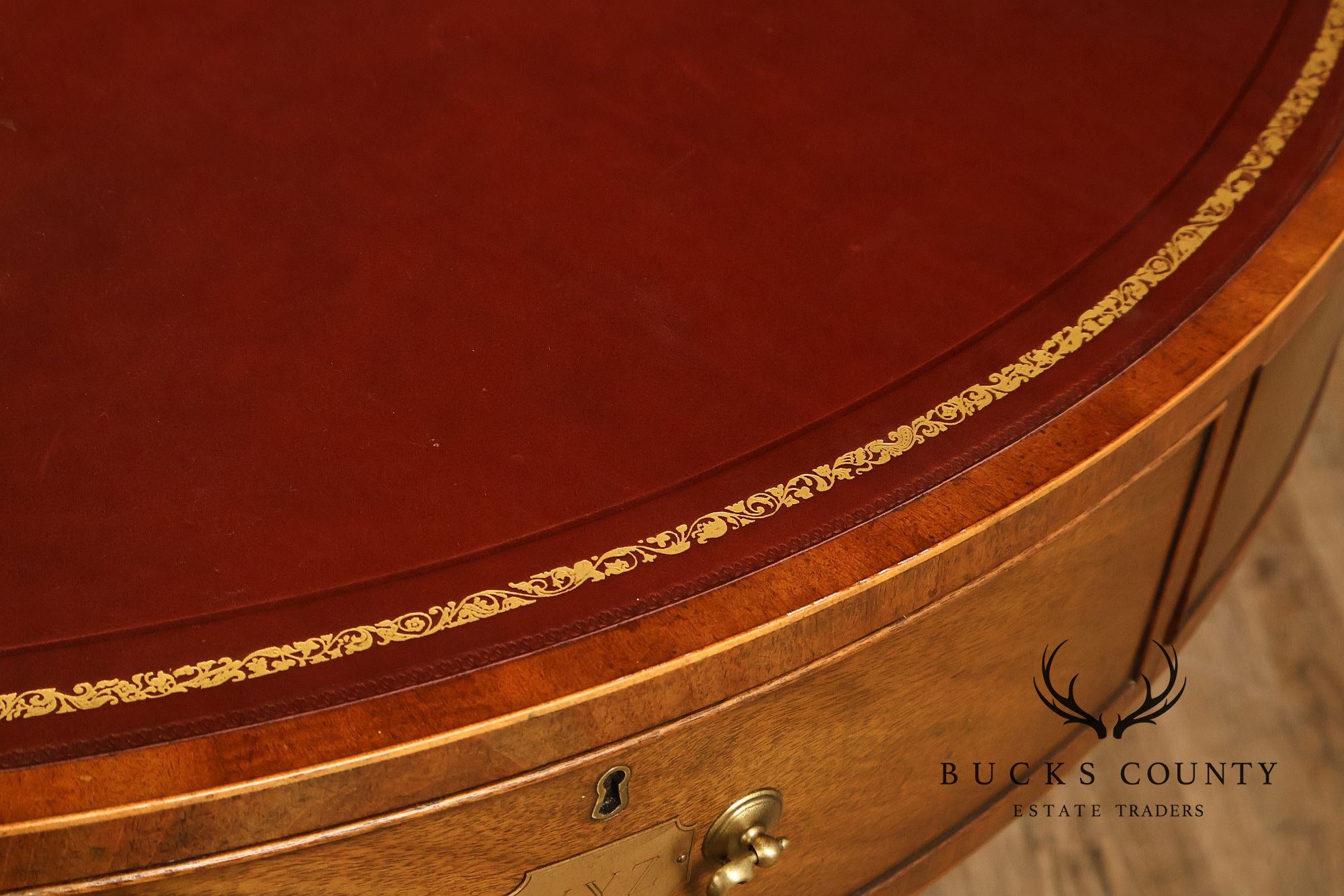 Kittinger Leather Top Round Rent Table With Drawers T295