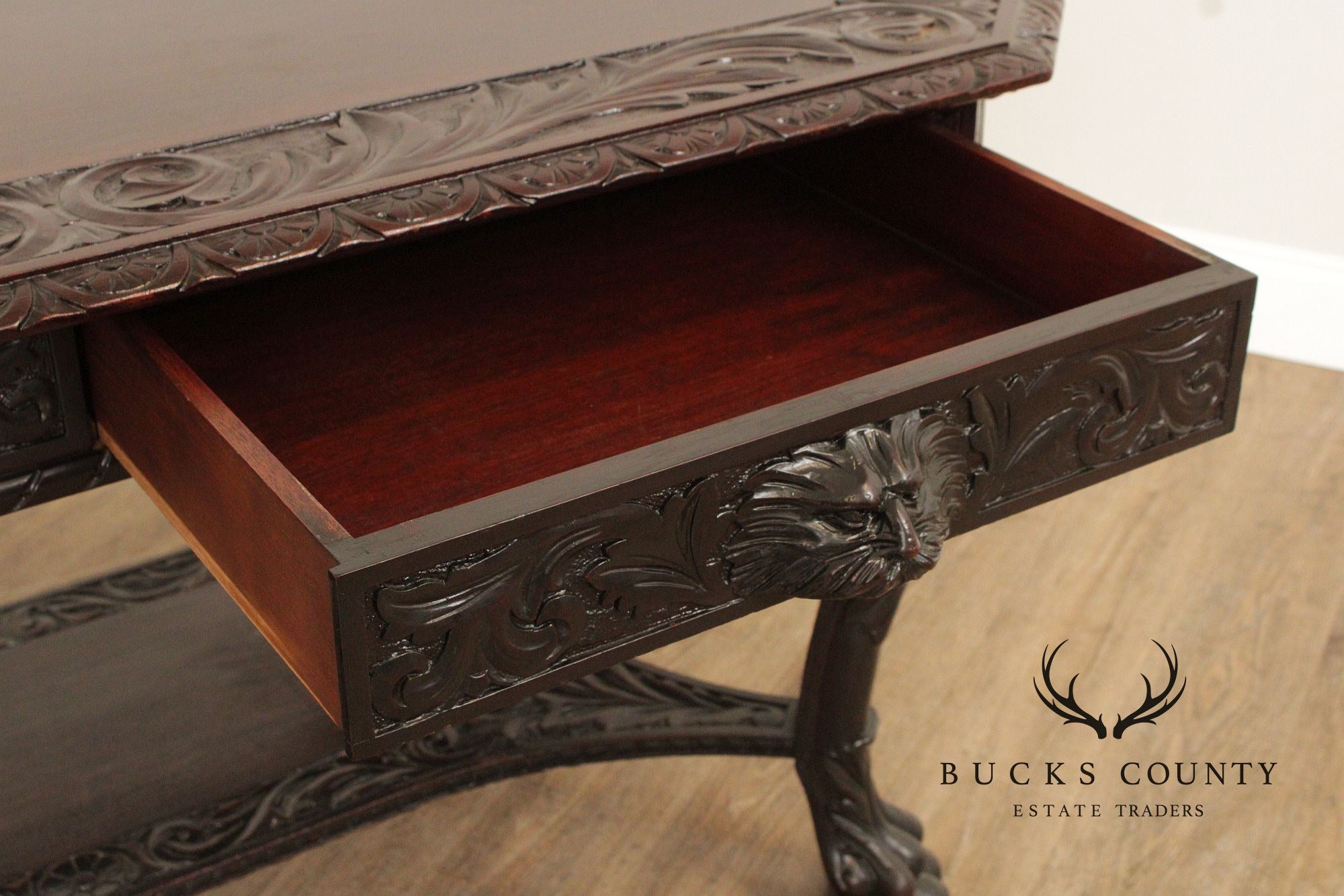 Antique Victorian Carved Mahogany Partners Desk