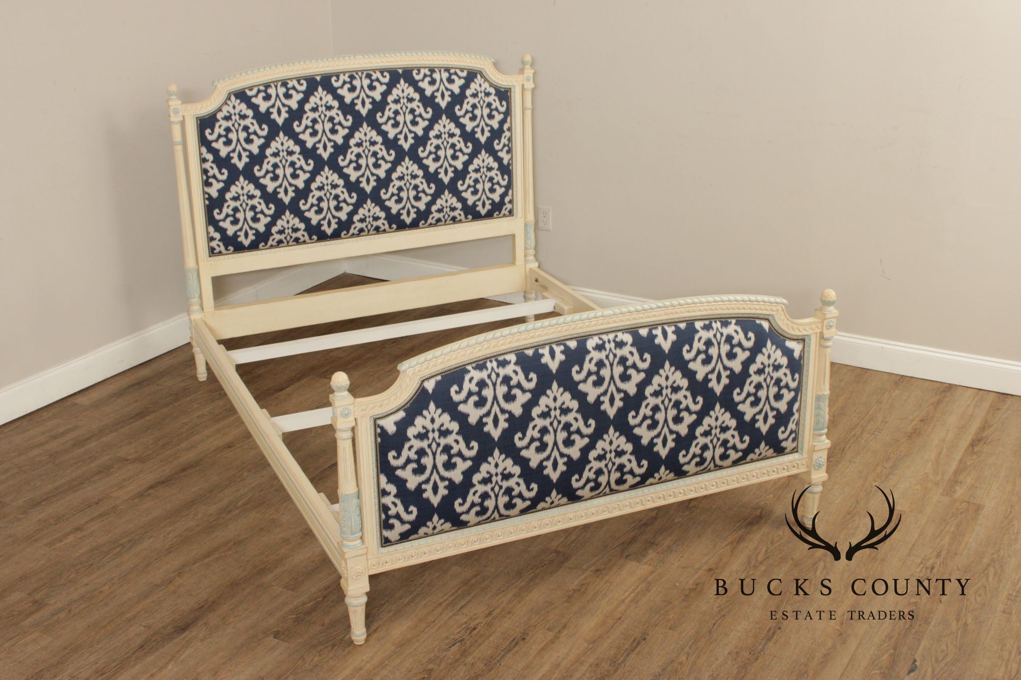 French Louis XVI Style Painted And Upholstered Queen Bed