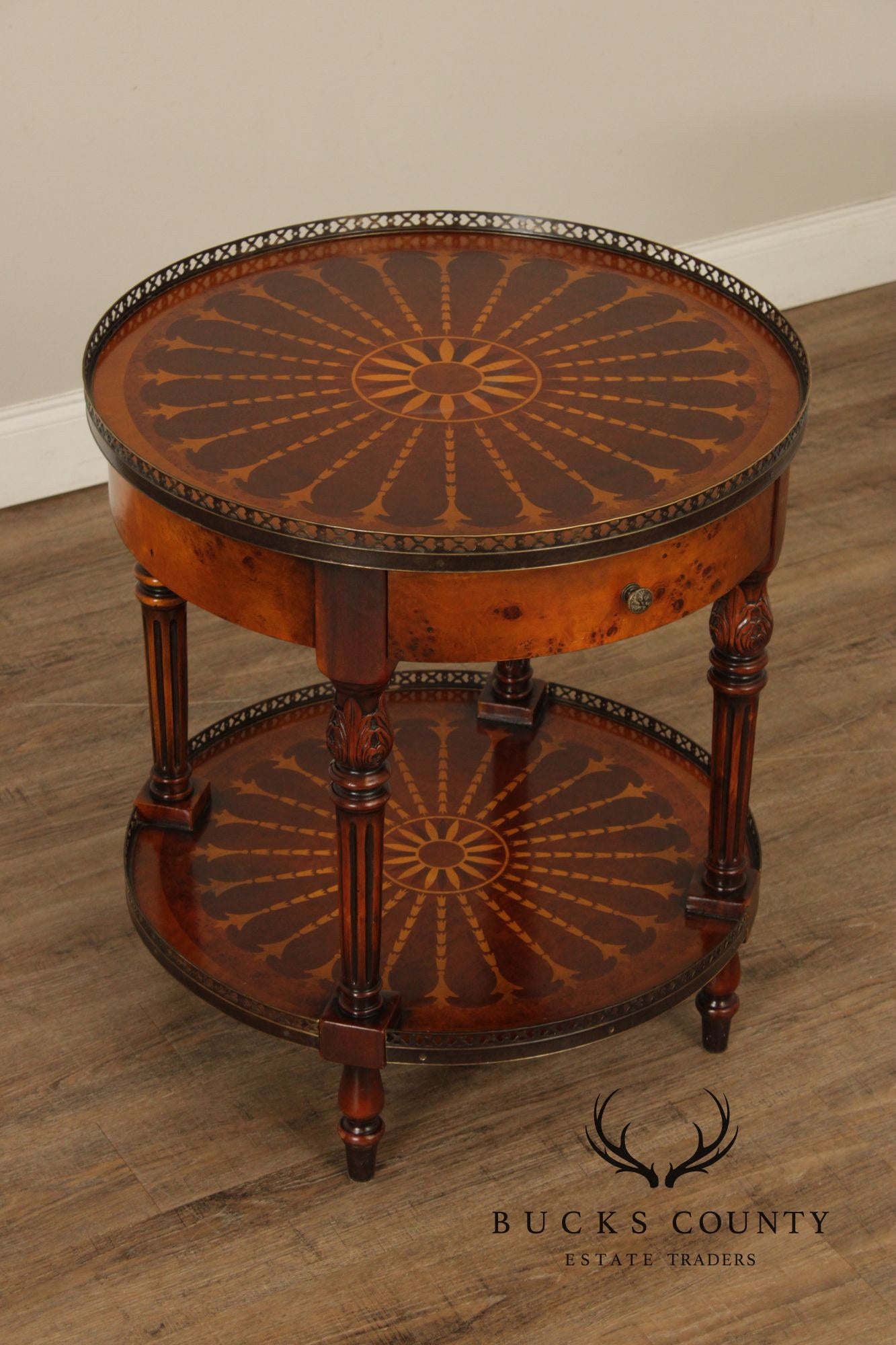 Theodore Alexander Round Two-Tier Inlaid Occasional Table