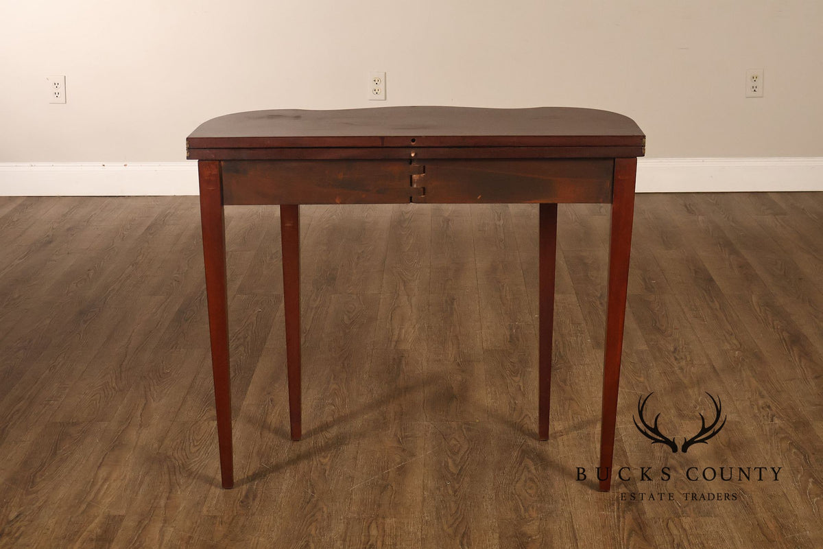 Hepplewhite Style Mahogany Serpentine Fold-Top Card Table With Satinwood Inlay