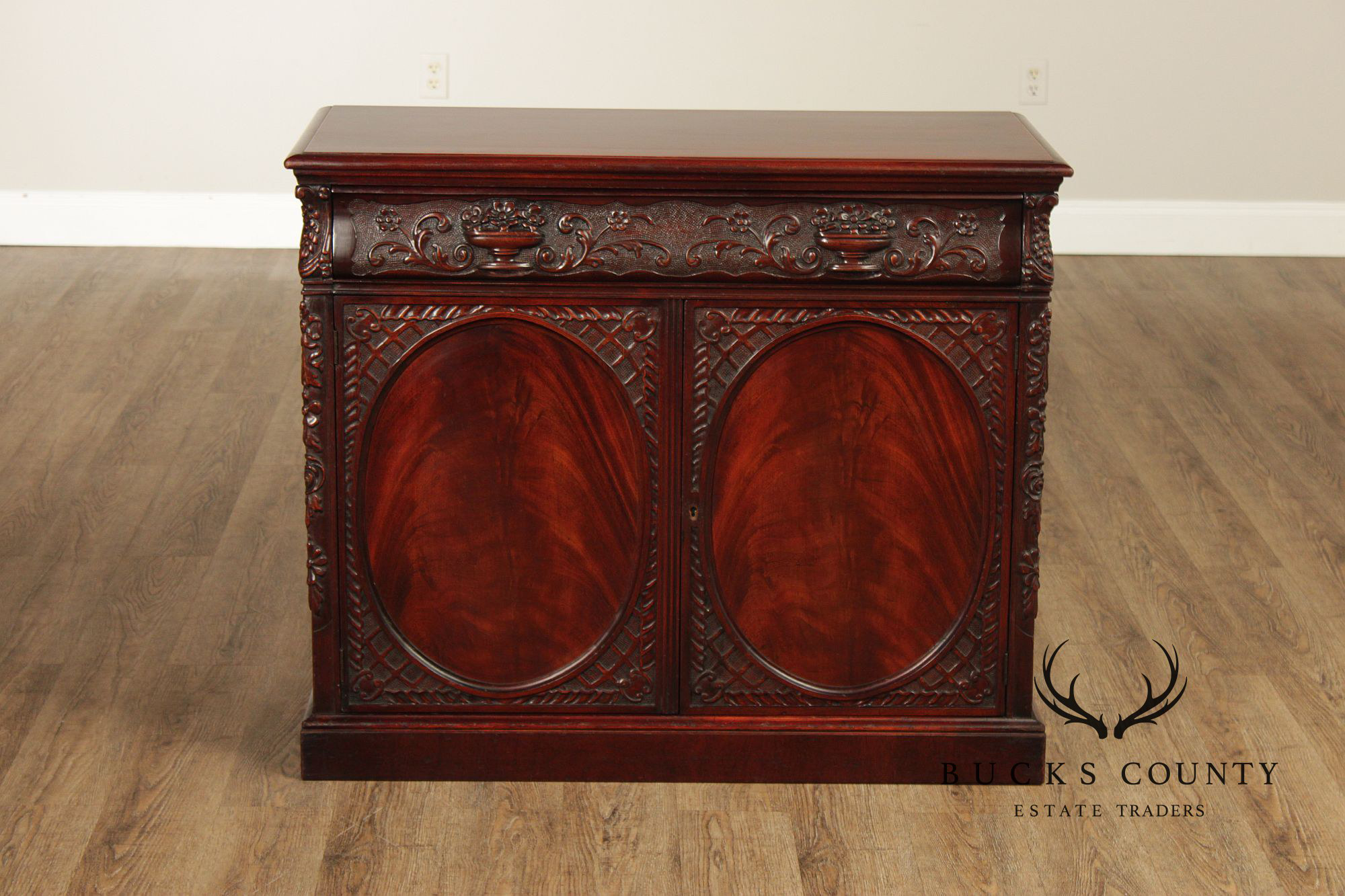 1940's Vintage Carved Mahogany Server Cabinet