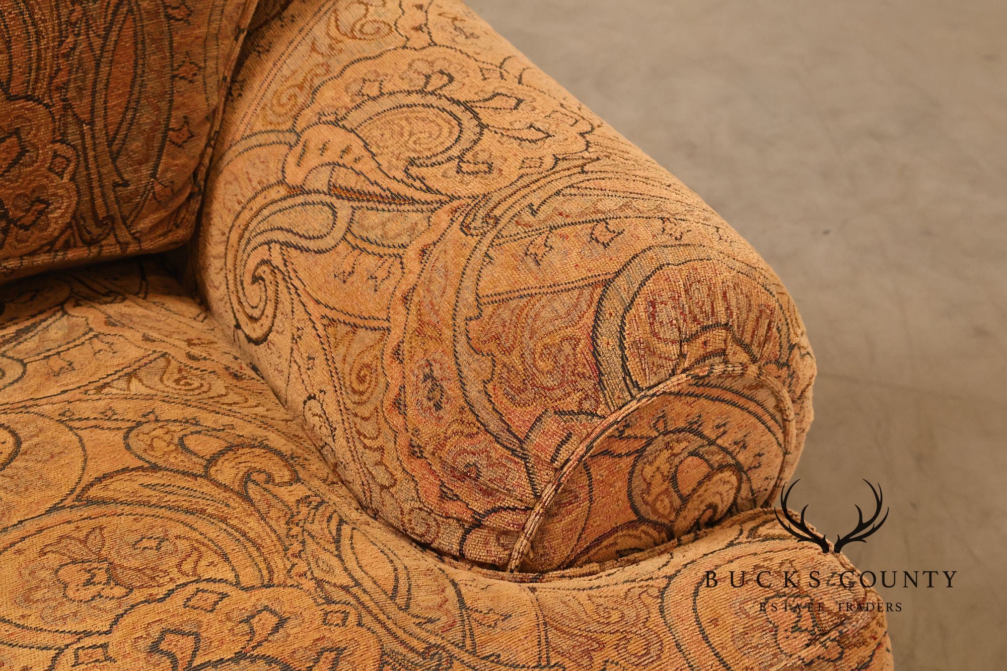 Kravet Paisley Upholstered Rolled Arm Sofa