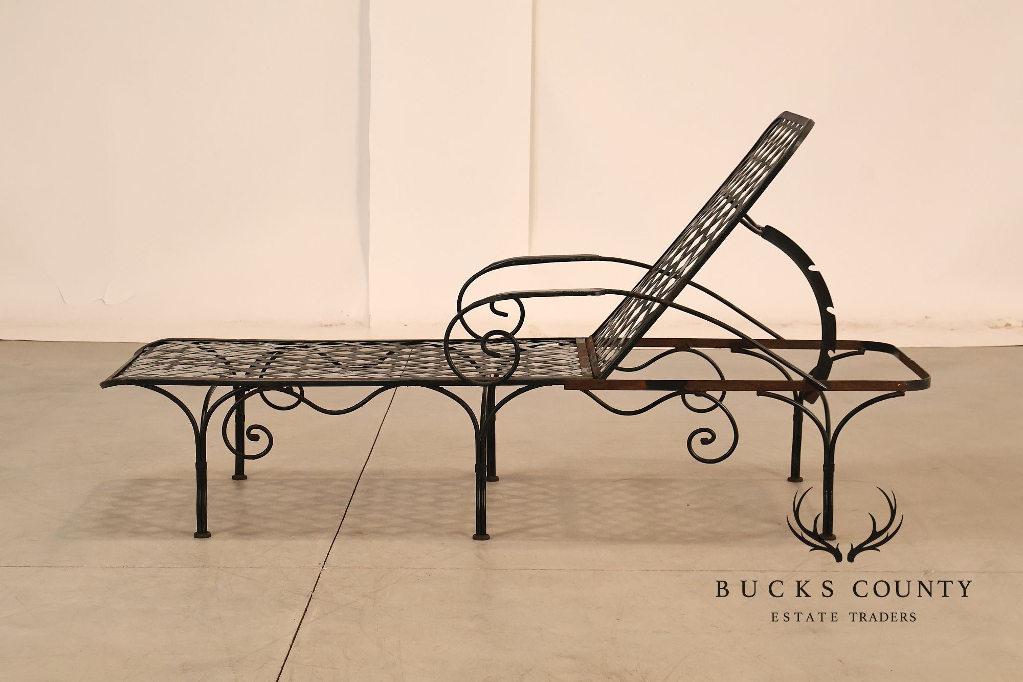 Vintage Wrought Iron Outdoor Patio Adjustable Chaise Lounge