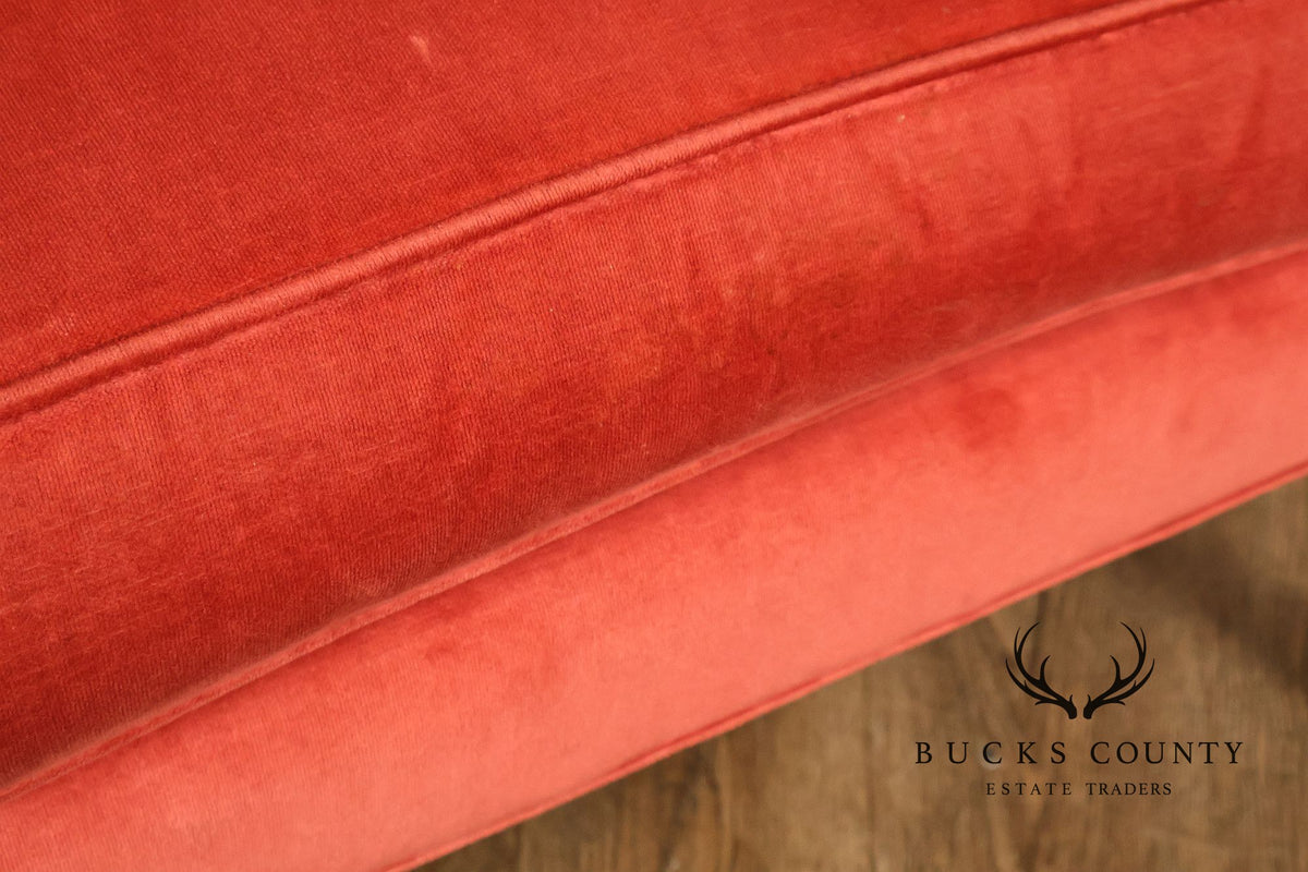 Thomasville Pair Of Traditional Coral Velvet Wingback Chairs