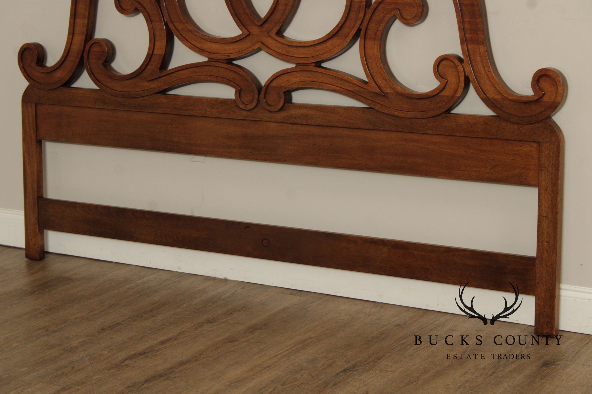 French Provincial Style Vintage Carved Walnut King Headboard