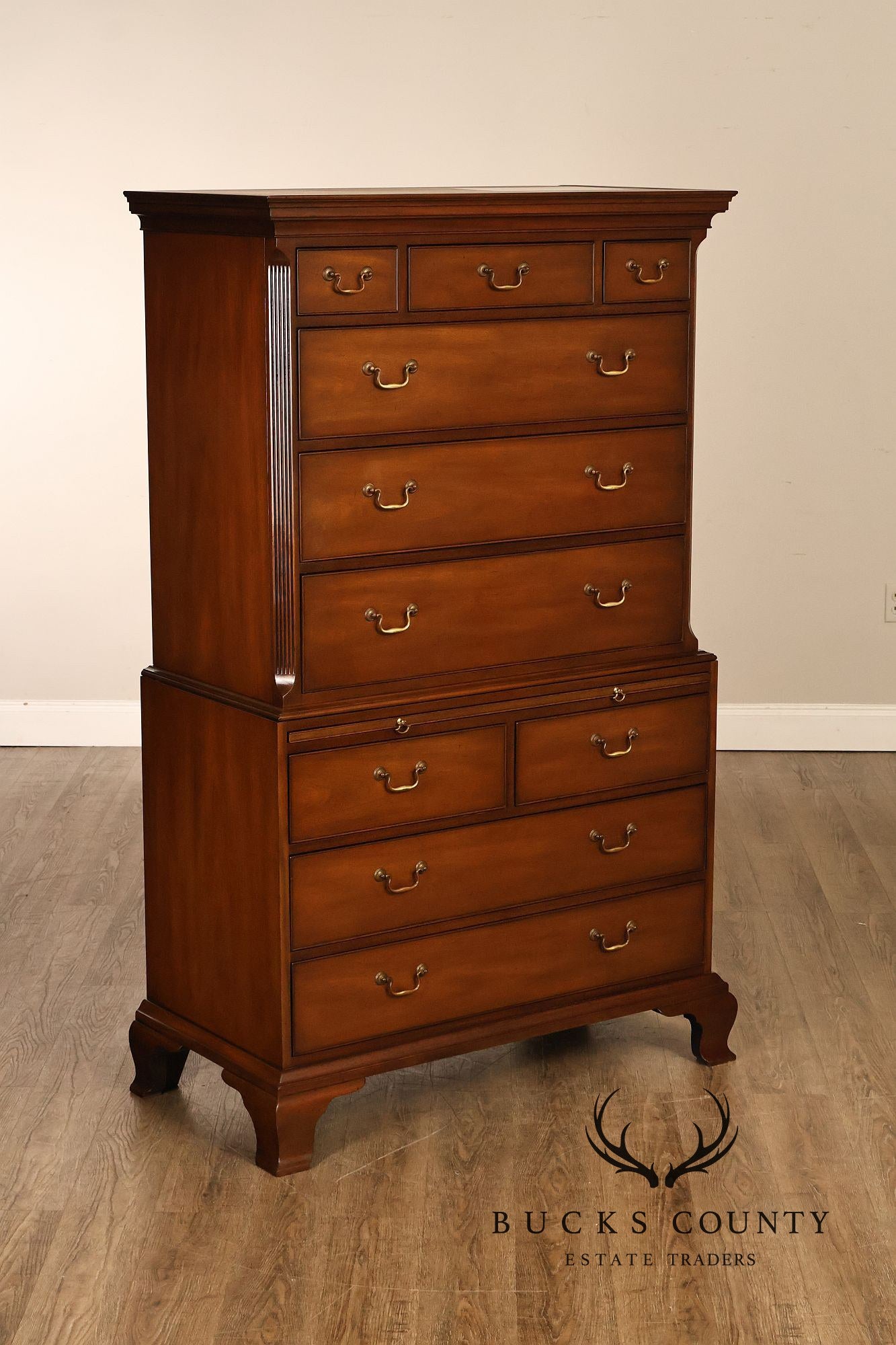 Kittinger Mahogany 10 Drawer Chippendale Style Chest-on-Chest Tall Dresser