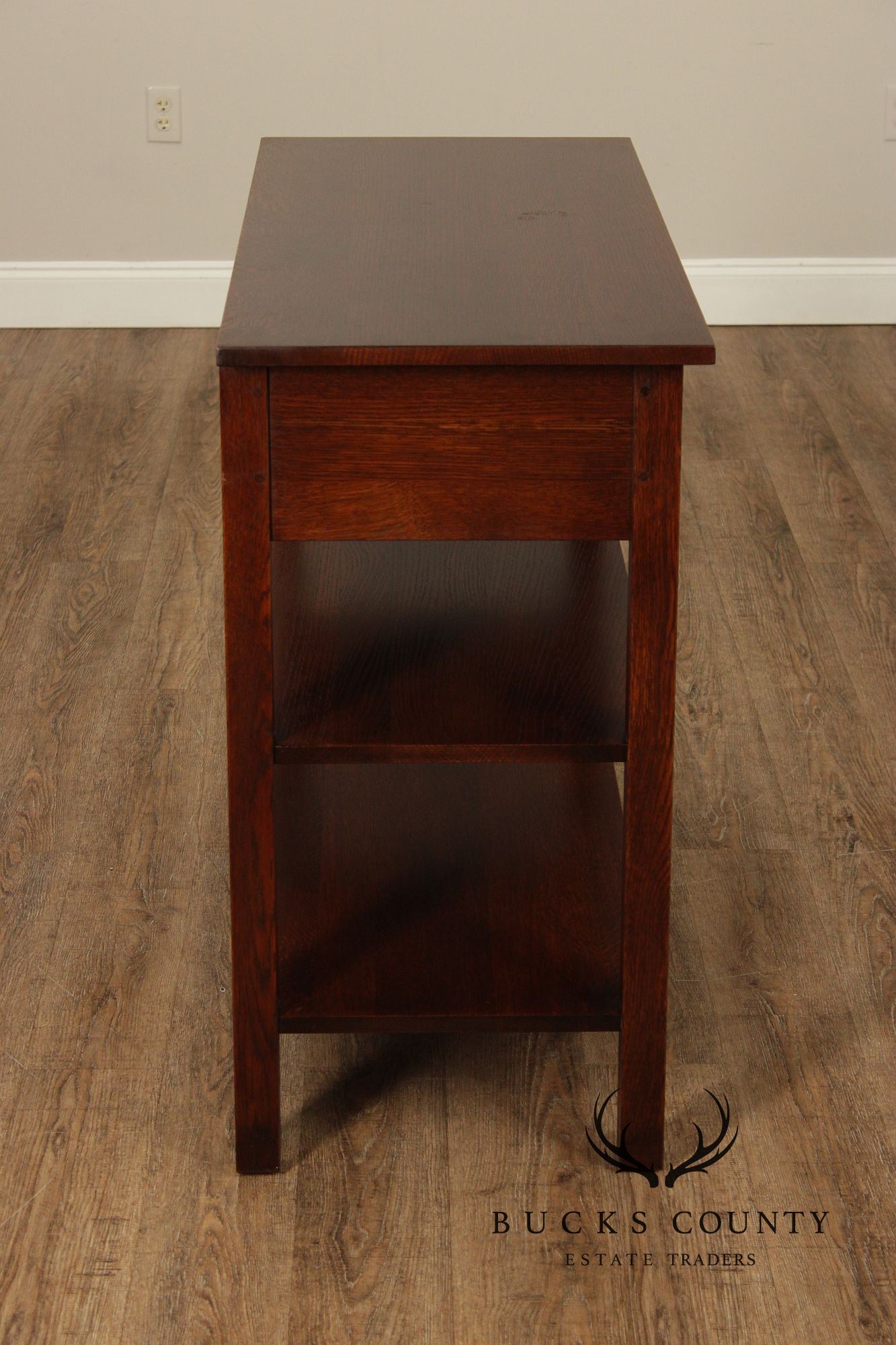 Stickley Mission Collection Oak Two Drawer Console Table With Shelves