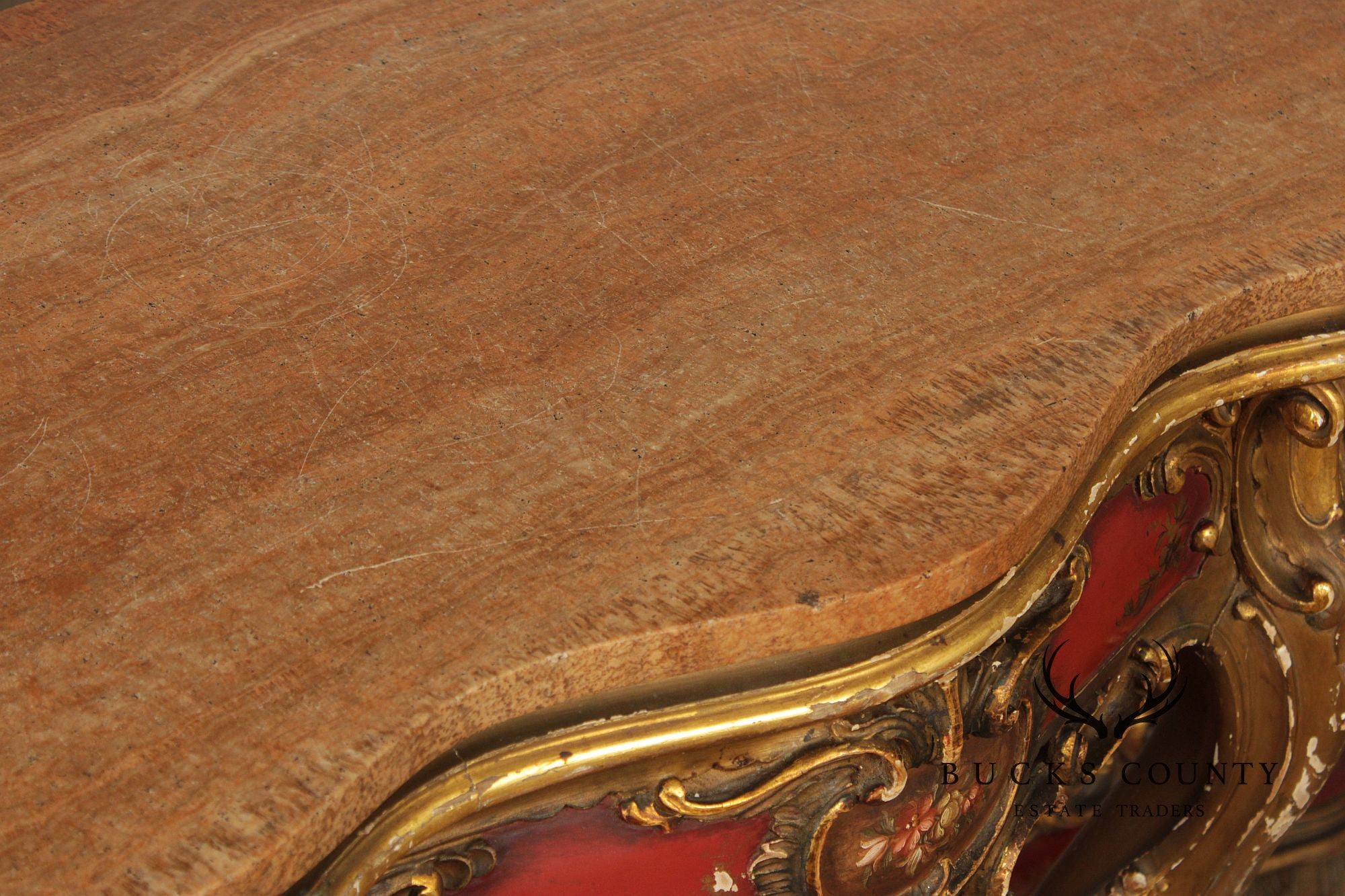 Italian Rococo Style Long Marble Top Console Table