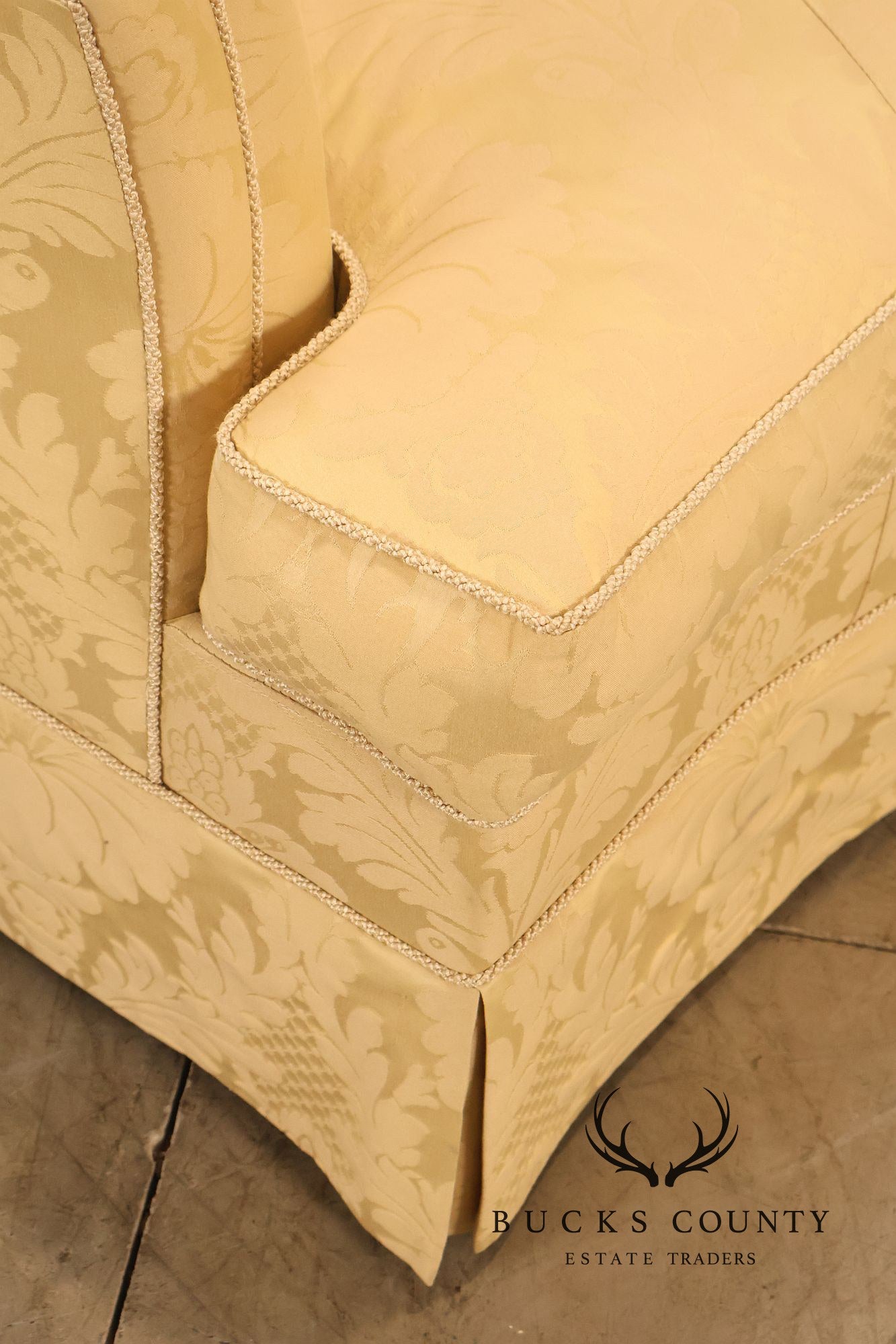 Councill Custom Damask Upholstered Curved Back Sofa