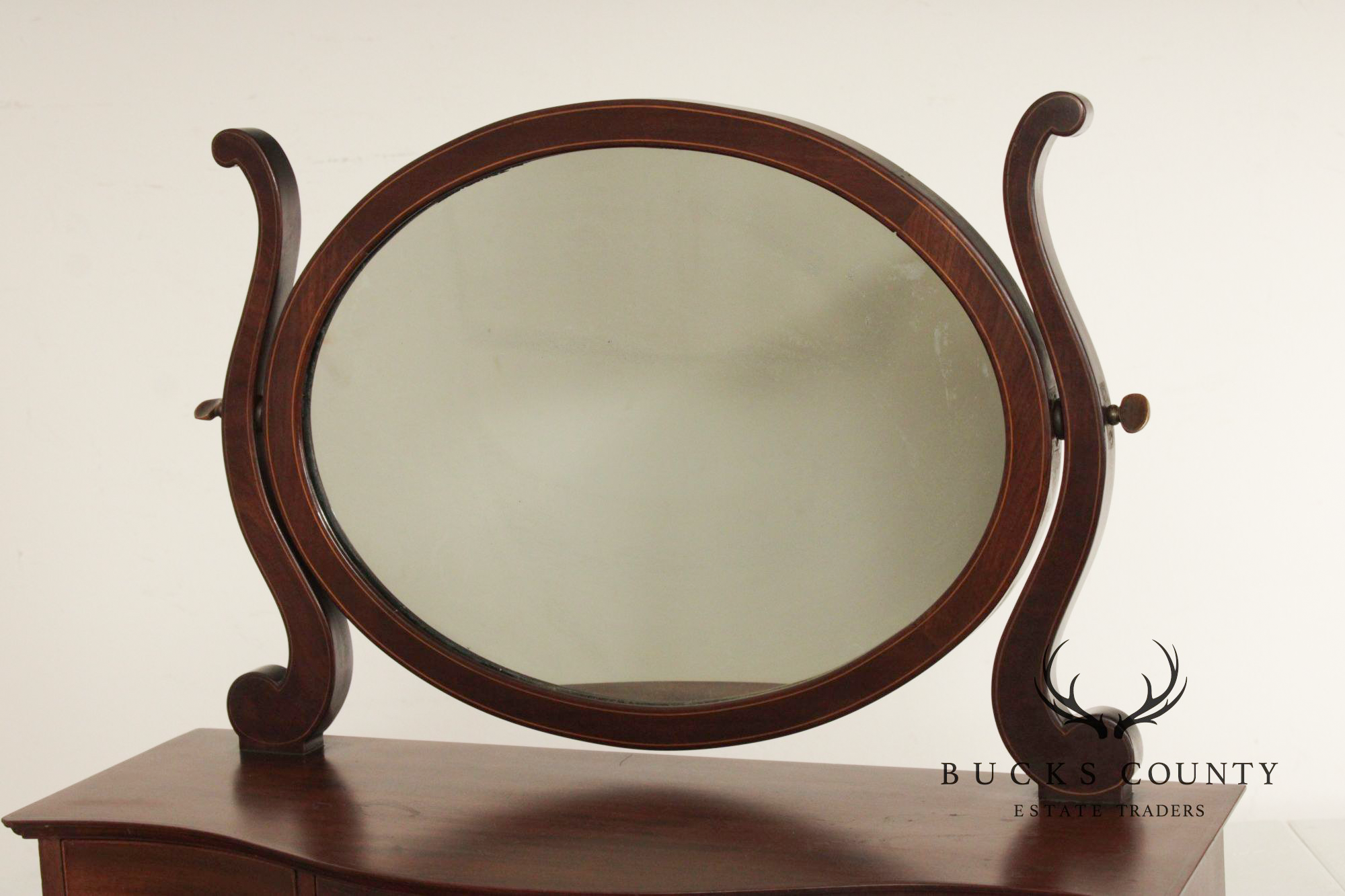 Potthast Bros. Federal Style Mahogany Shaving Mirror With Serpentine Base And Oval Swivel Glass