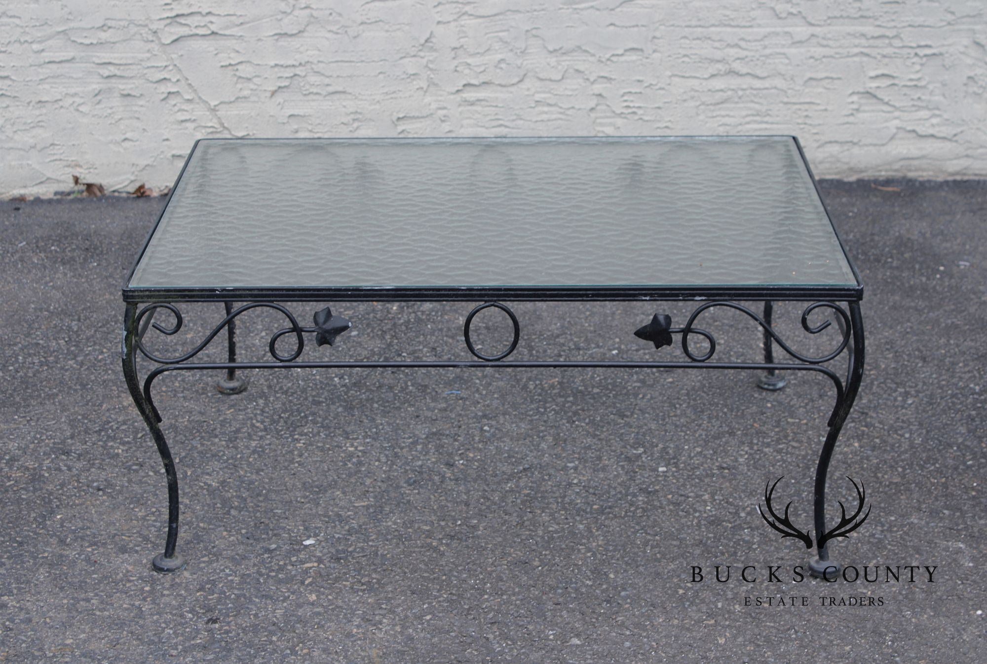Woodard Vintage Wrought Iron Glass Top Outdoor Coffee Table
