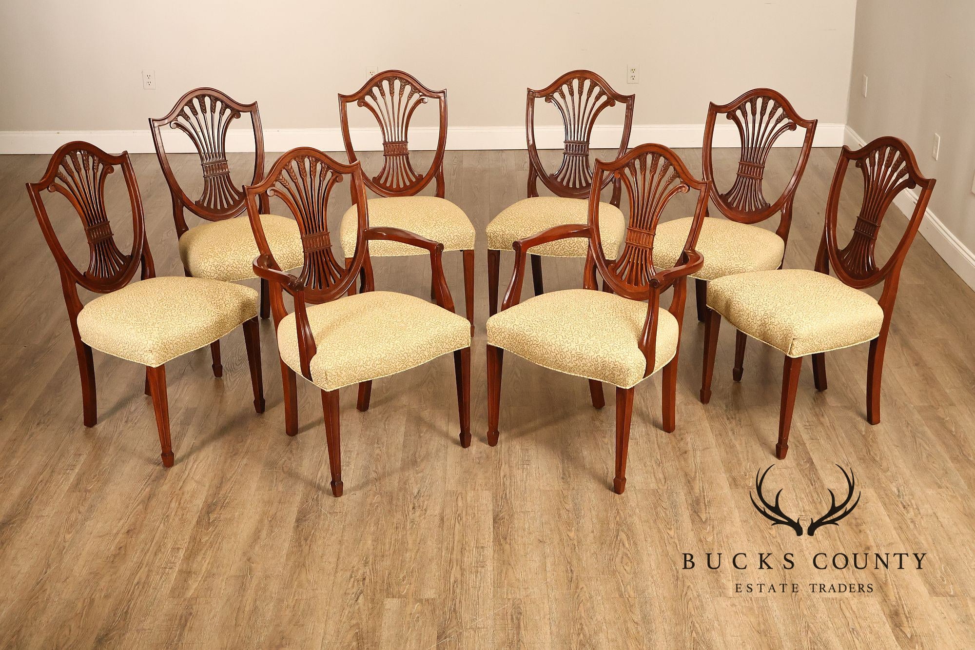 Stickley Hepplewhite Style Set of Eight Mahogany Shield Back Dining Chairs