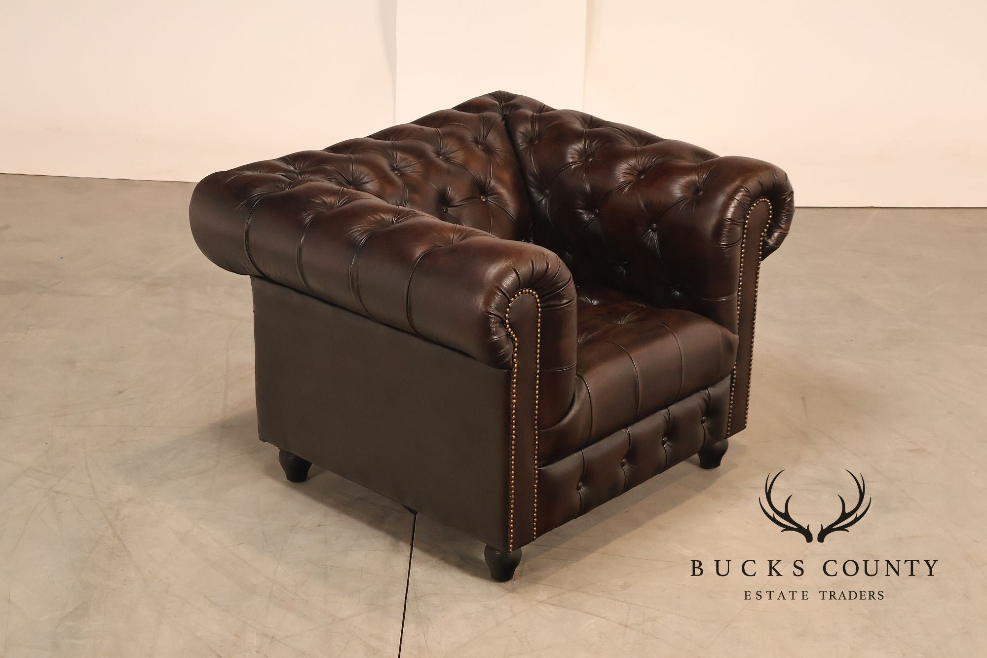 Chesterfield Style Dark Brown Tufted Leather Club Chair