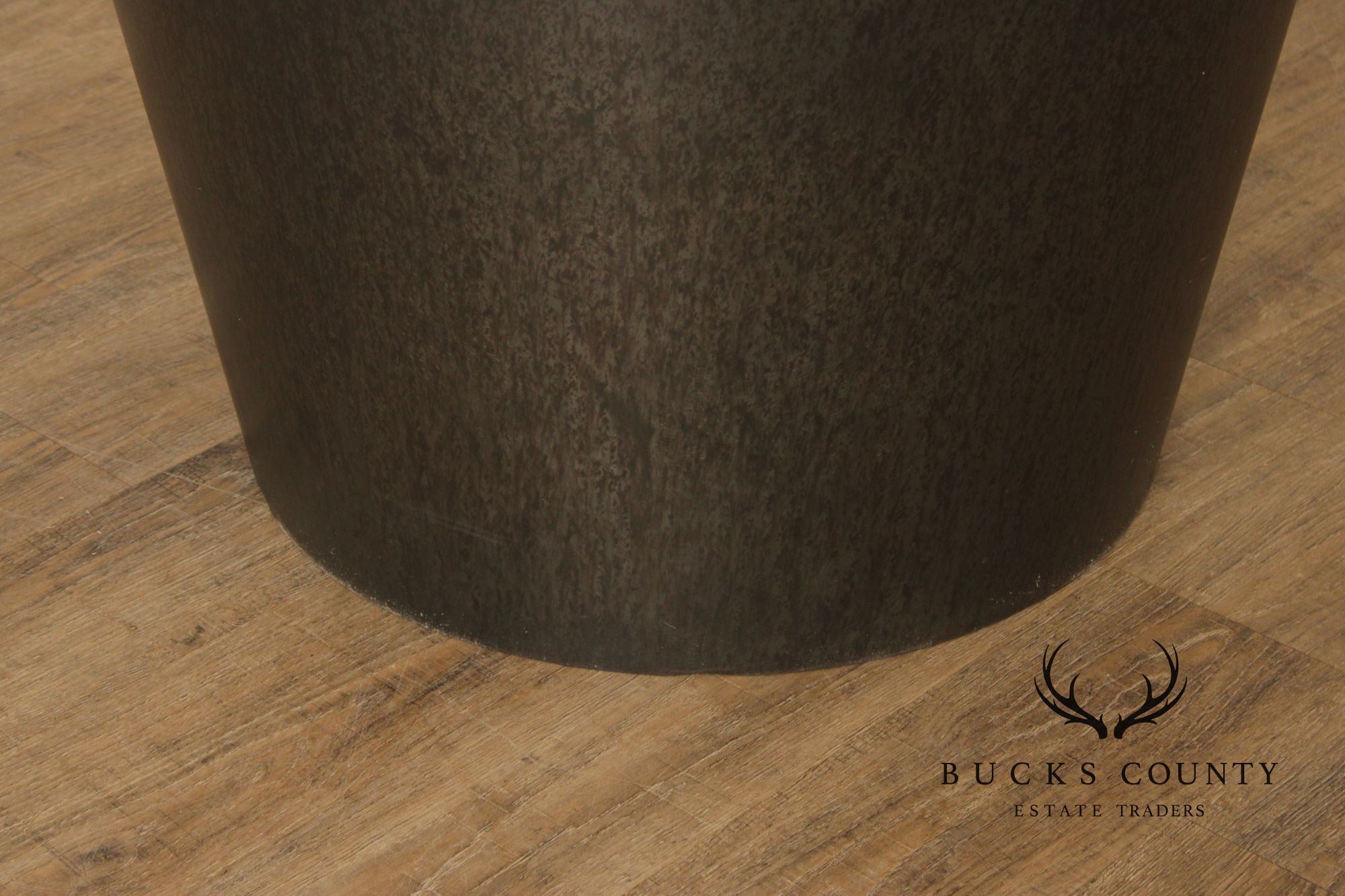 Modern Pair of Patinated Steel Round Drum Side Tables
