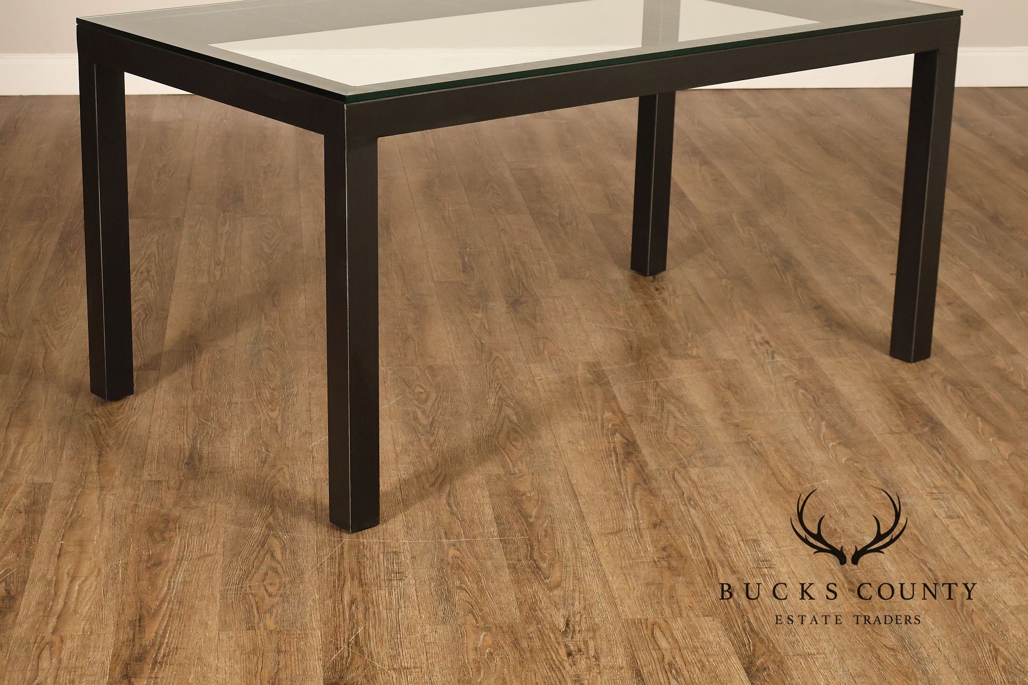 Mitchell Gold + Bob Williams Modern Parsons Style Glass Top Dining Table