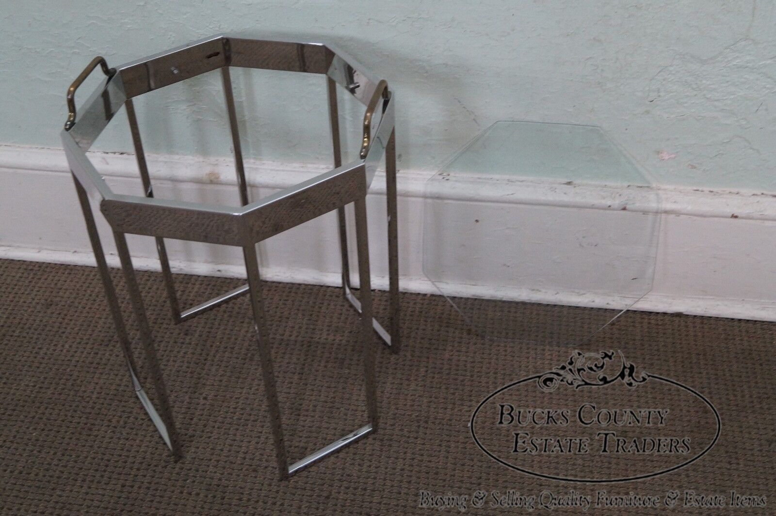Quality Pair of Chrome & Glass Octagon Side Tables
