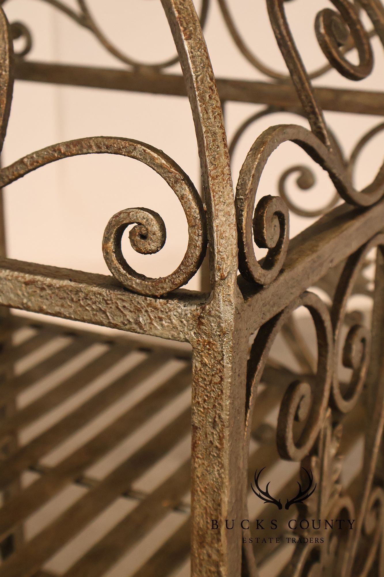 French Baroque Style Wrought Iron Scrollwork Birdcage Etagere Display Shelf