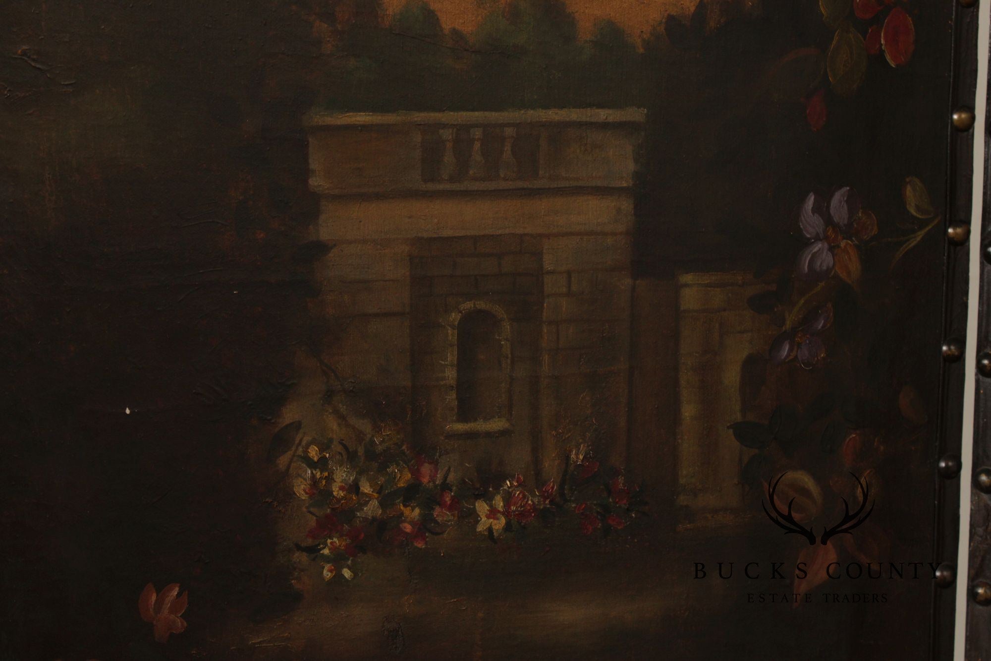 Antique Style 3-Panel Hand-Painted Oil On Canvas Floor Screen Room Divider With Floral Still Life, Birds & Garden Landscape