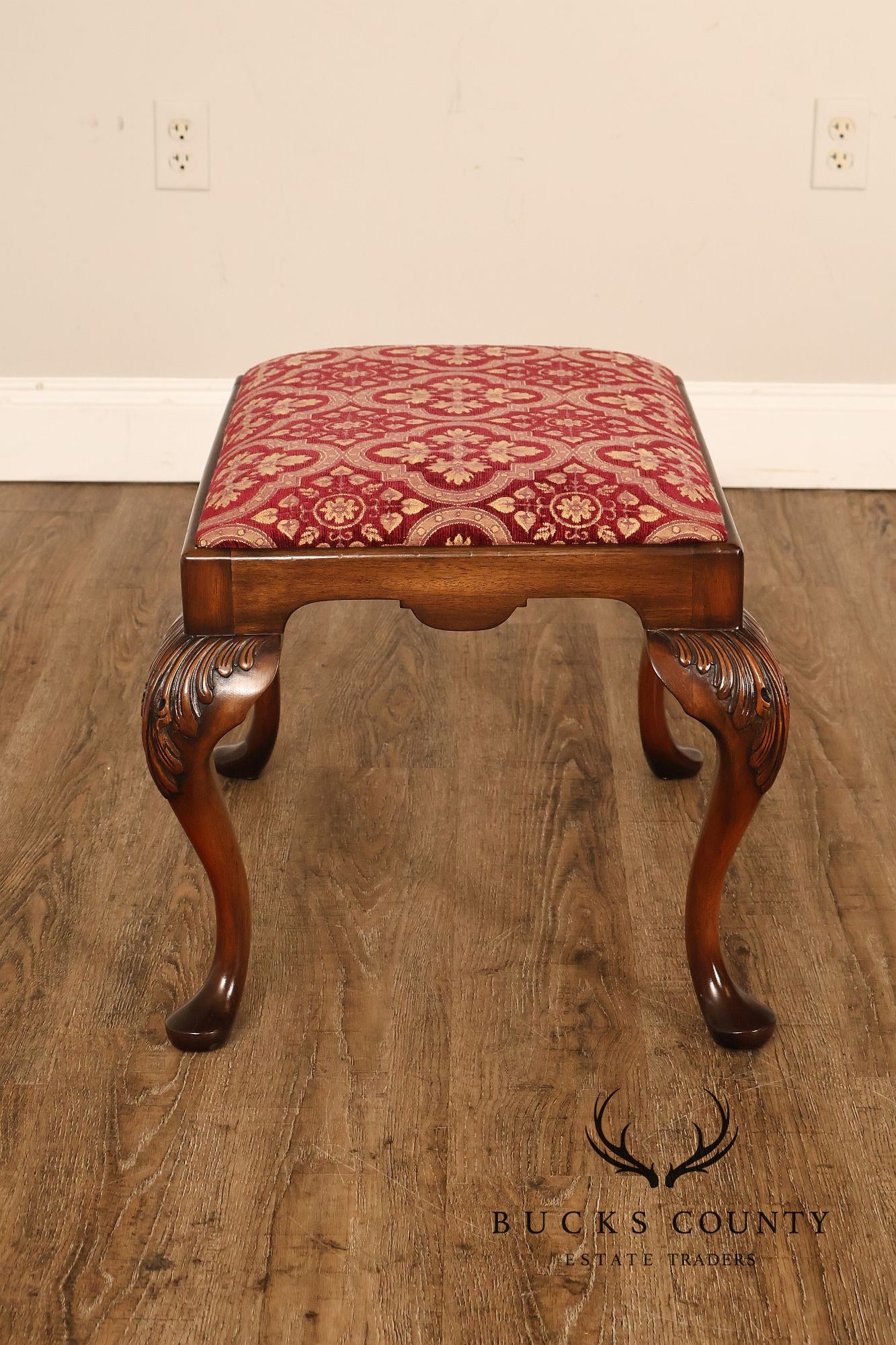 Smith & Watson Georgian Style Carved Mahogany Upholstered Stool