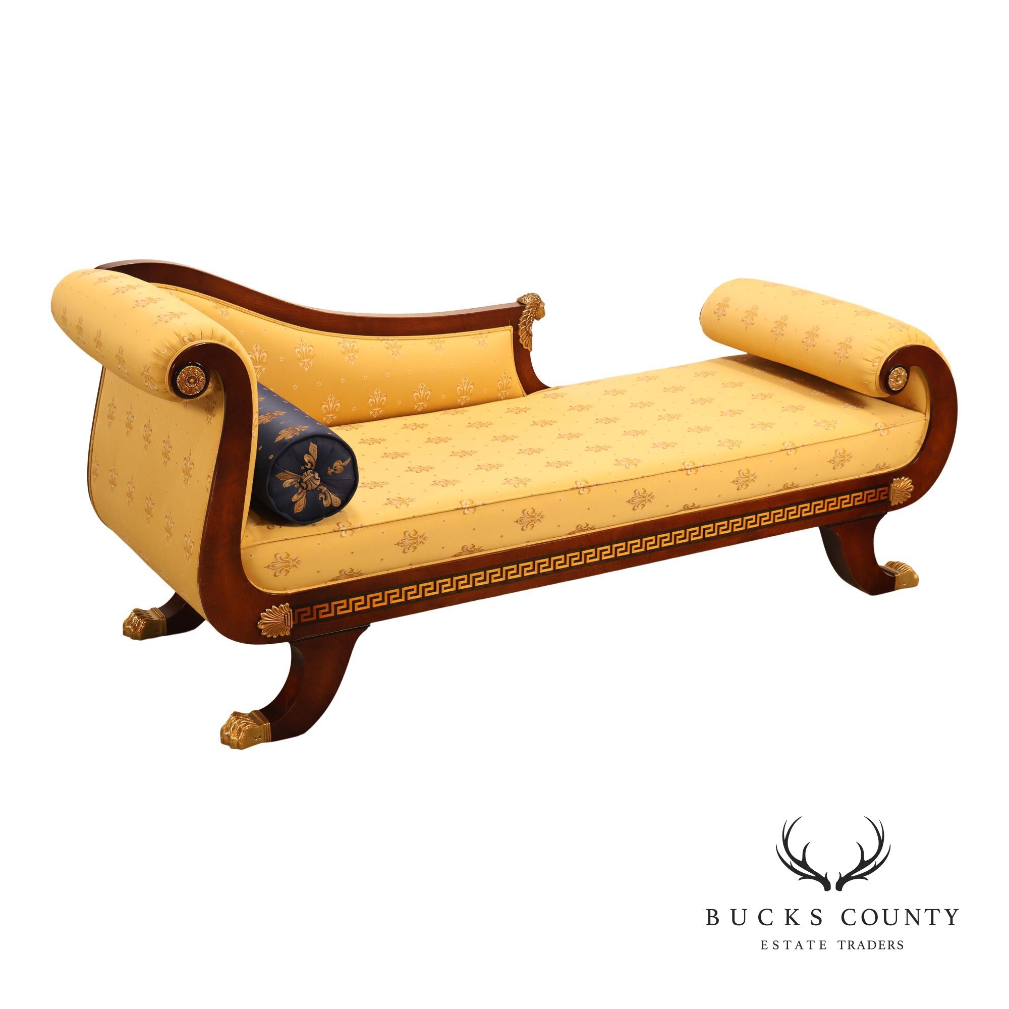 Neoclassical Empire Style Mahogany Chaise Lounge With Gilt Paw Feet