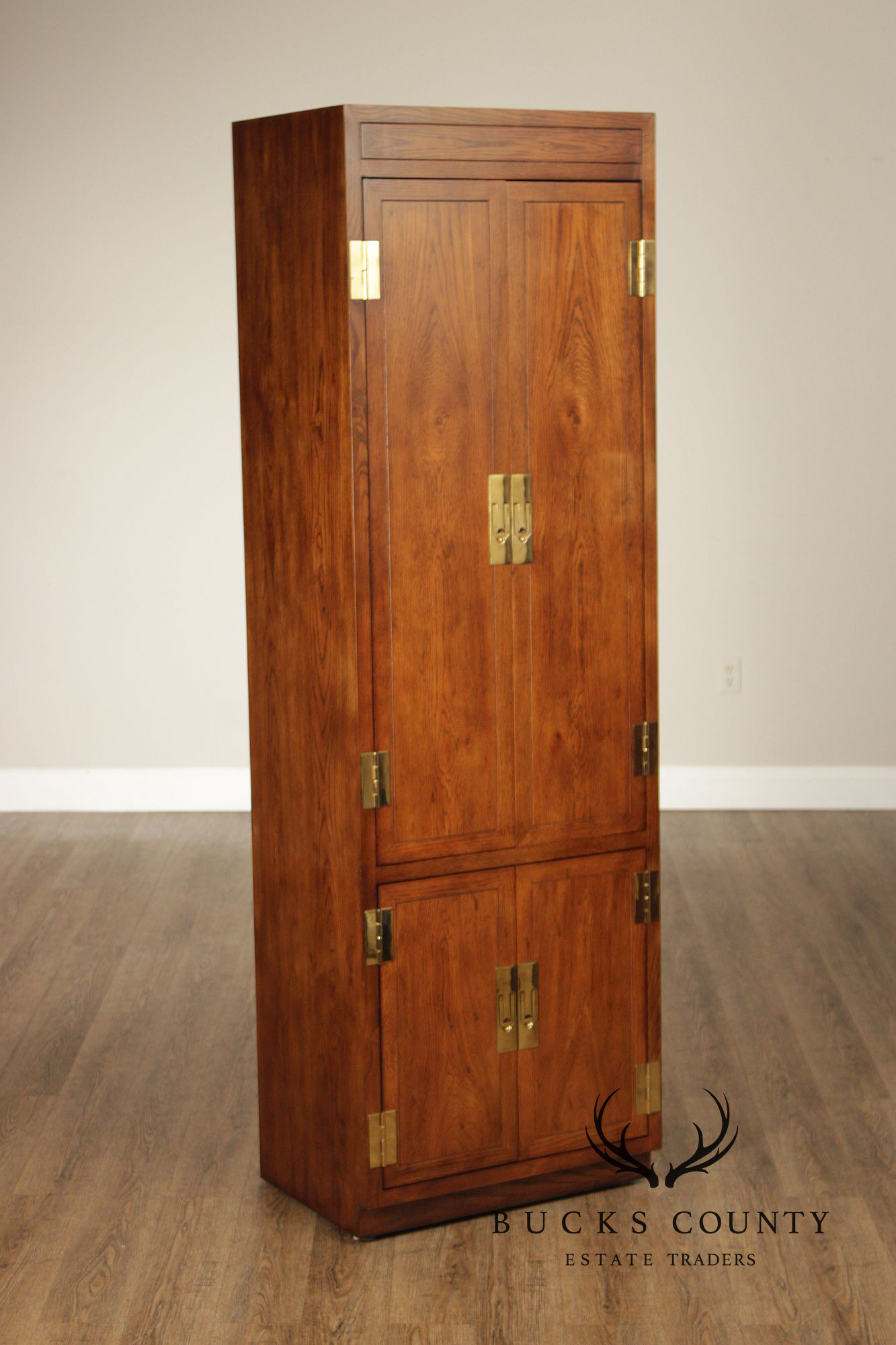 Henredon 'Scene One' Pair of Campaign Style Bedroom Armoire Cabinets