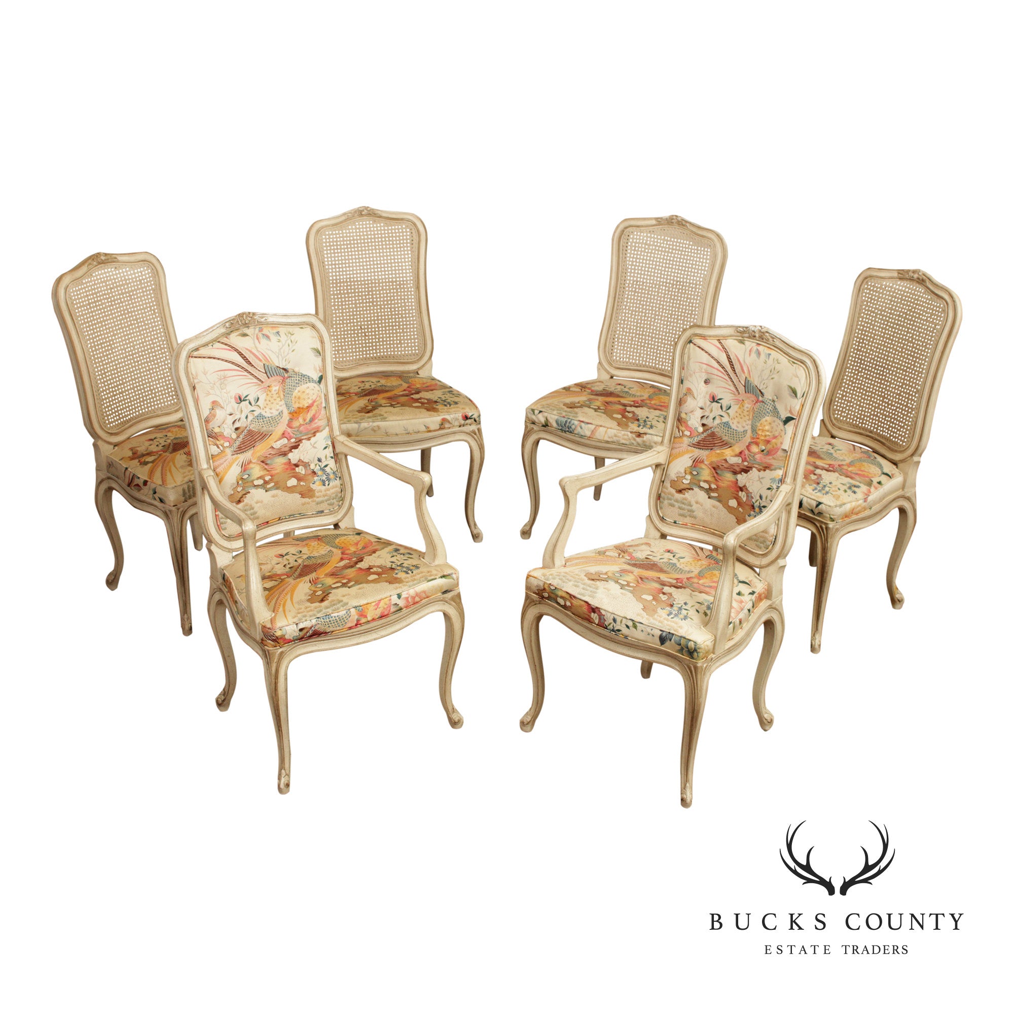Henredon French Louis XV Style Vintage Set of Six Cane Back Dining Chairs