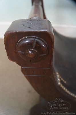 Unusual Antique Aesthetic Walnut Leather Seat X Frame Arm Chair