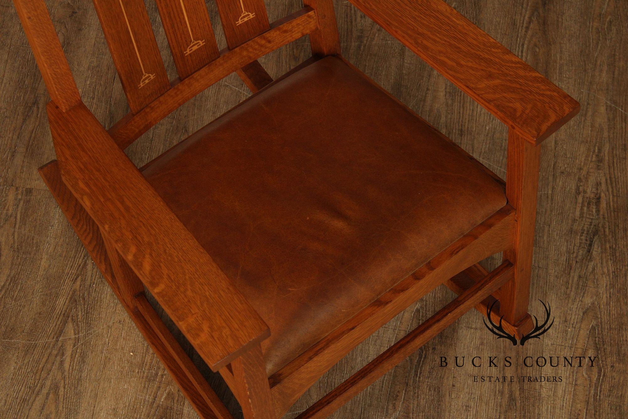 Stickley Mission Collection Harvey Ellis Inlaid Oak Rocker