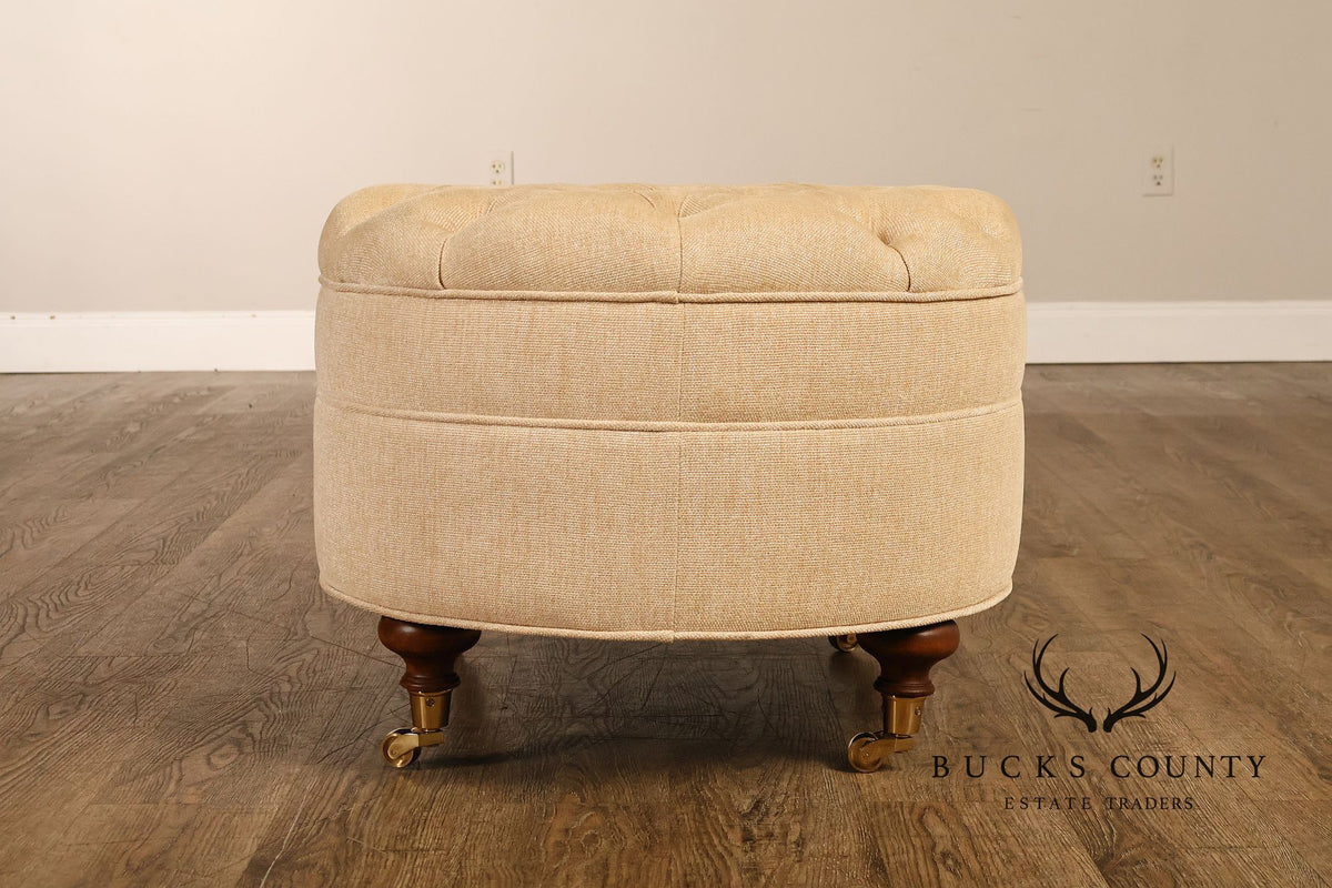 Traditional Tufted Upholstered Oval Ottoman