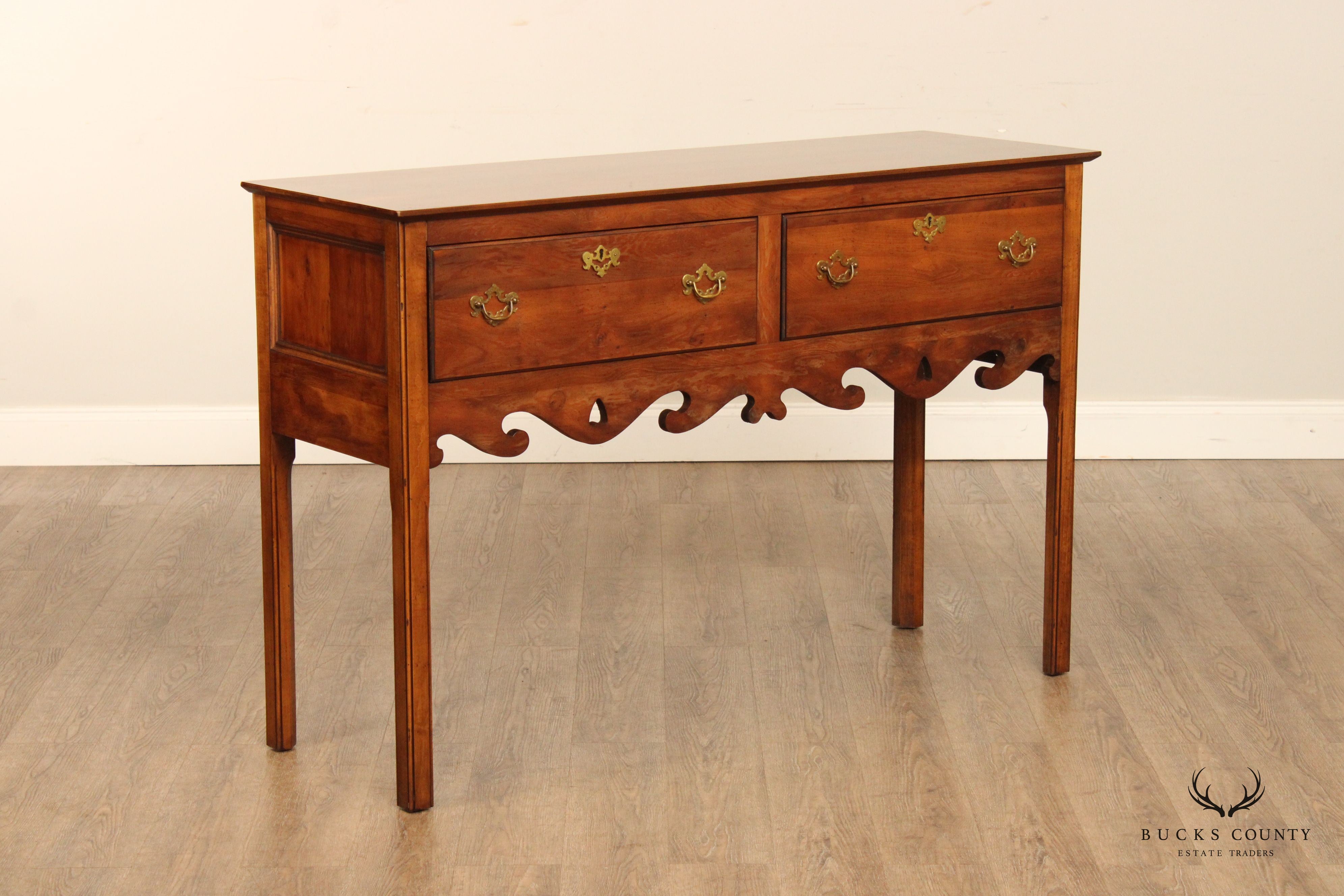 English Yew Wood George III Style Two-Drawer Sideboard Server