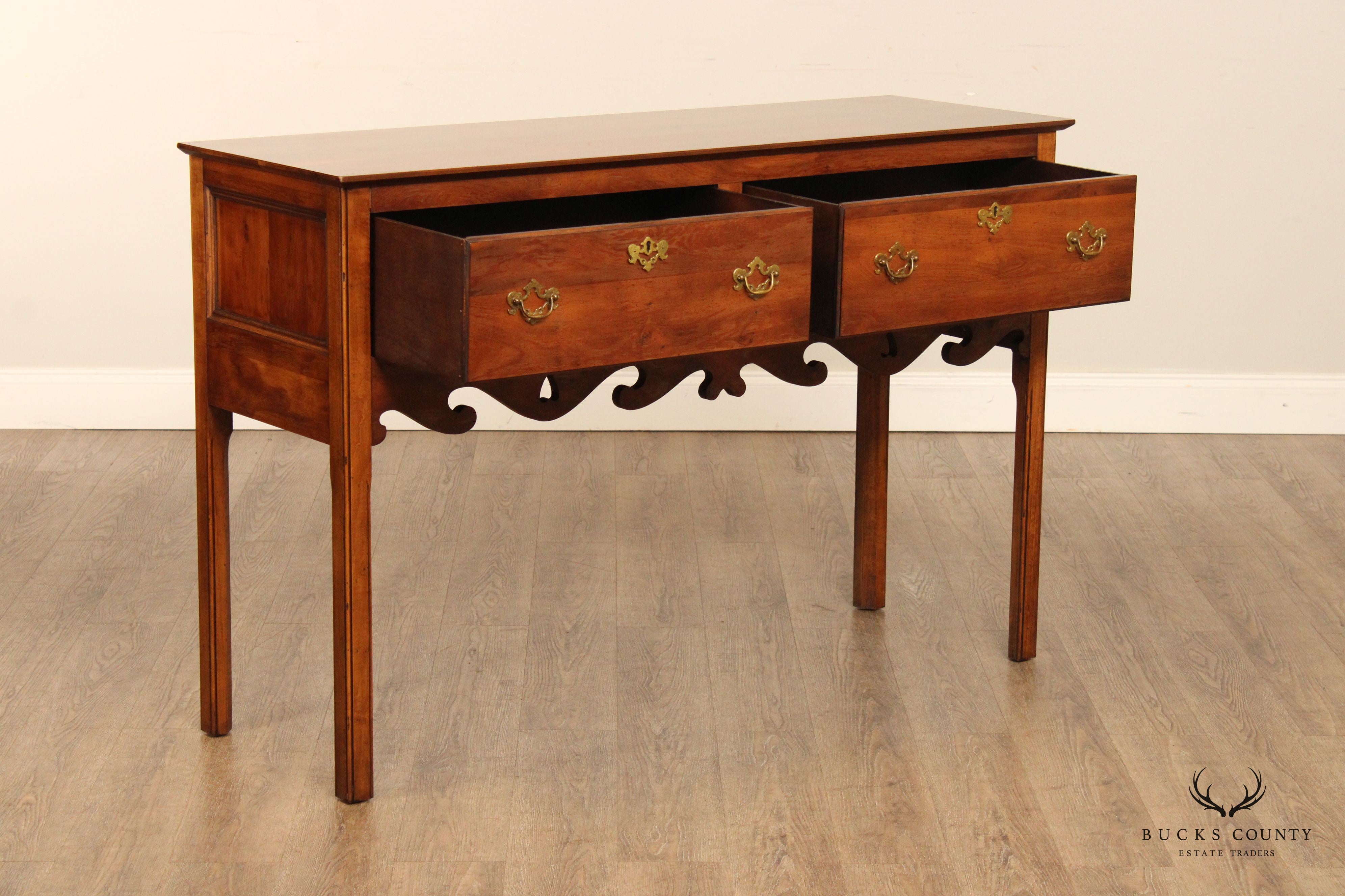 English Yew Wood George III Style Two-Drawer Sideboard Server