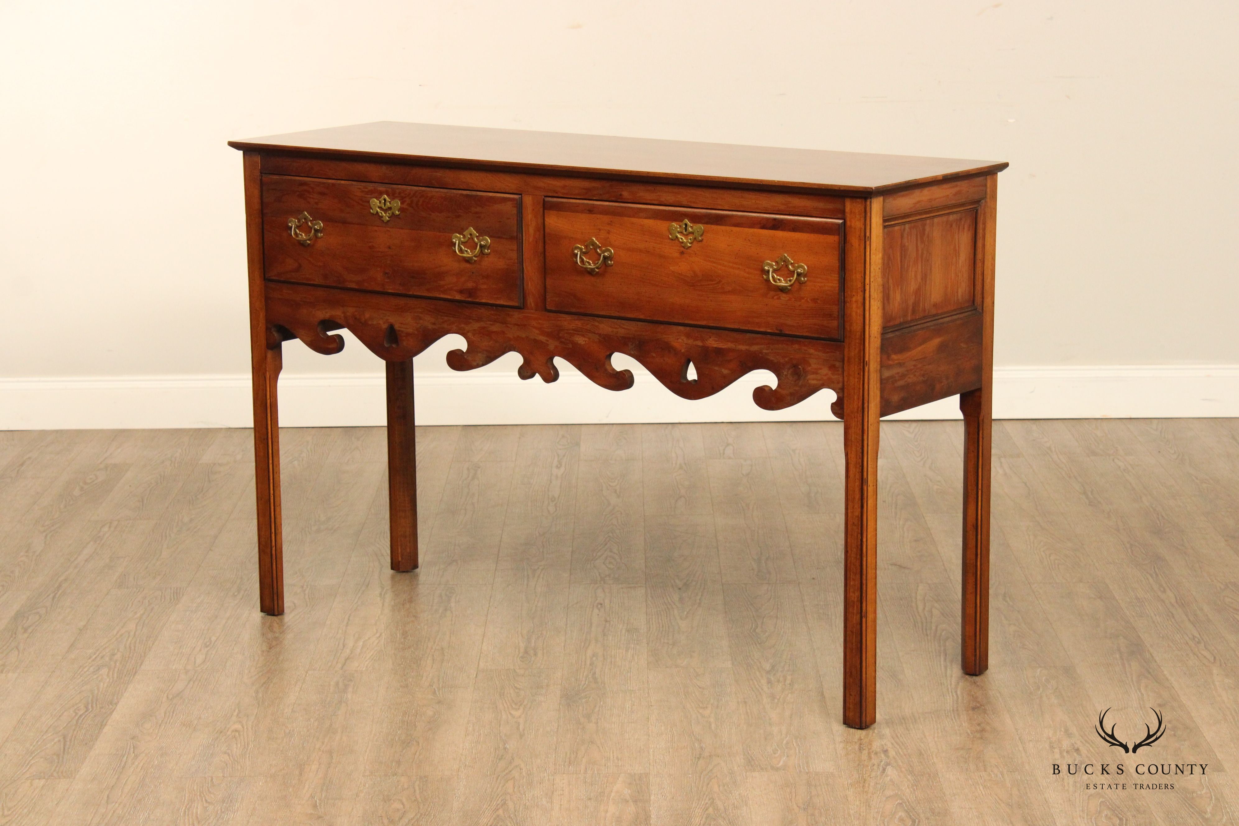 English Yew Wood George III Style Two-Drawer Sideboard Server