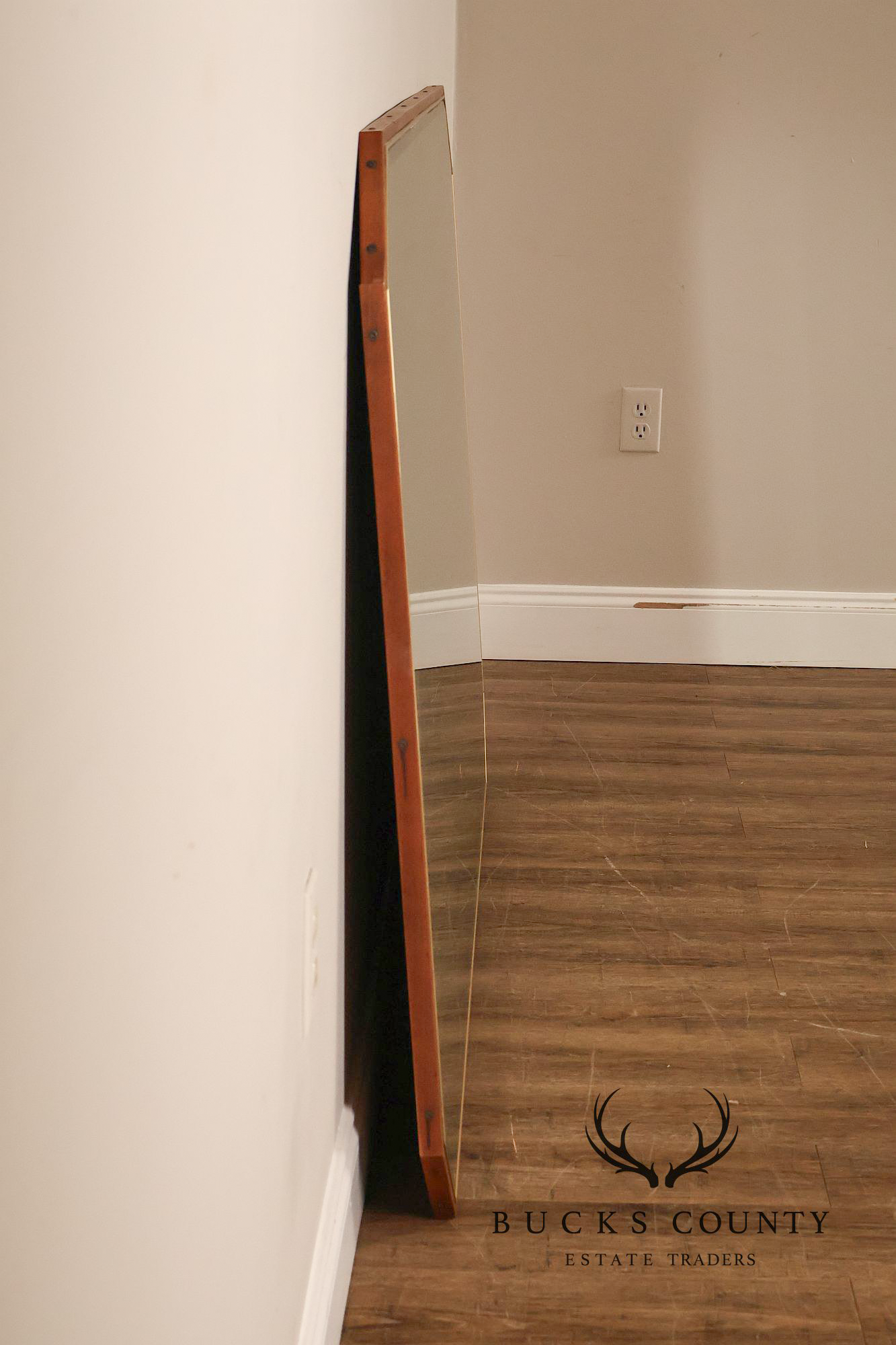 Mid Century Modern Walnut Frame Large Octagonal Wall Mirror