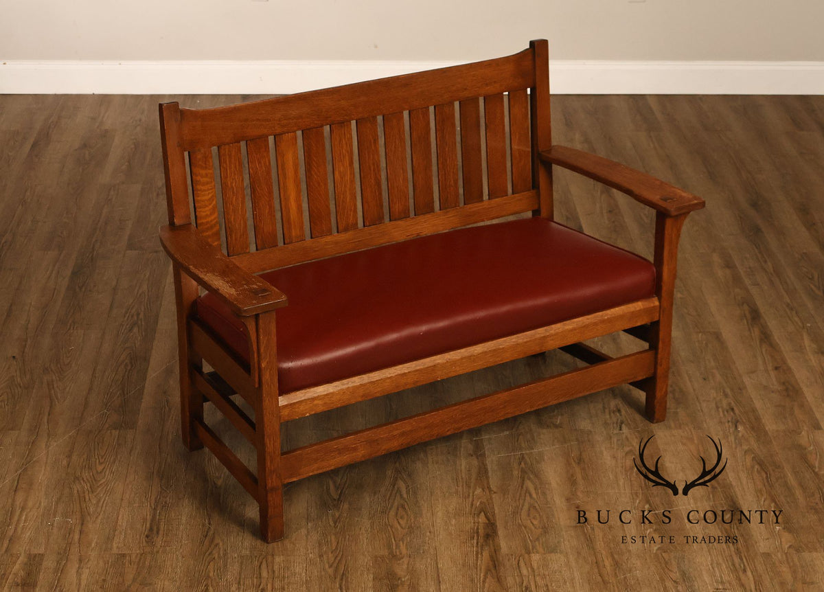 Antique L & J.G. Stickley Oak Slatted Bench