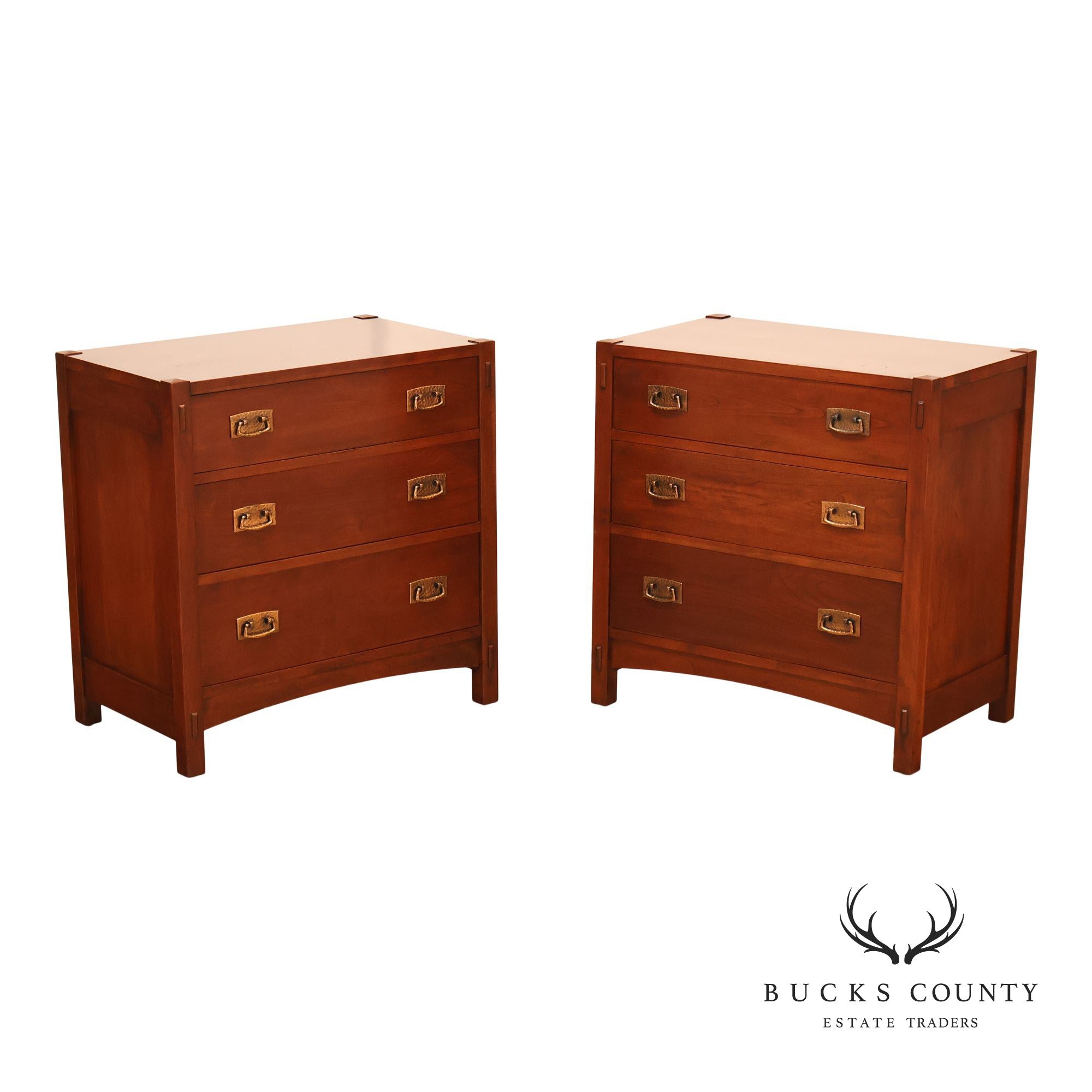 Stickley Mission Collection Pair Of Cherry Three Drawer Nightstands