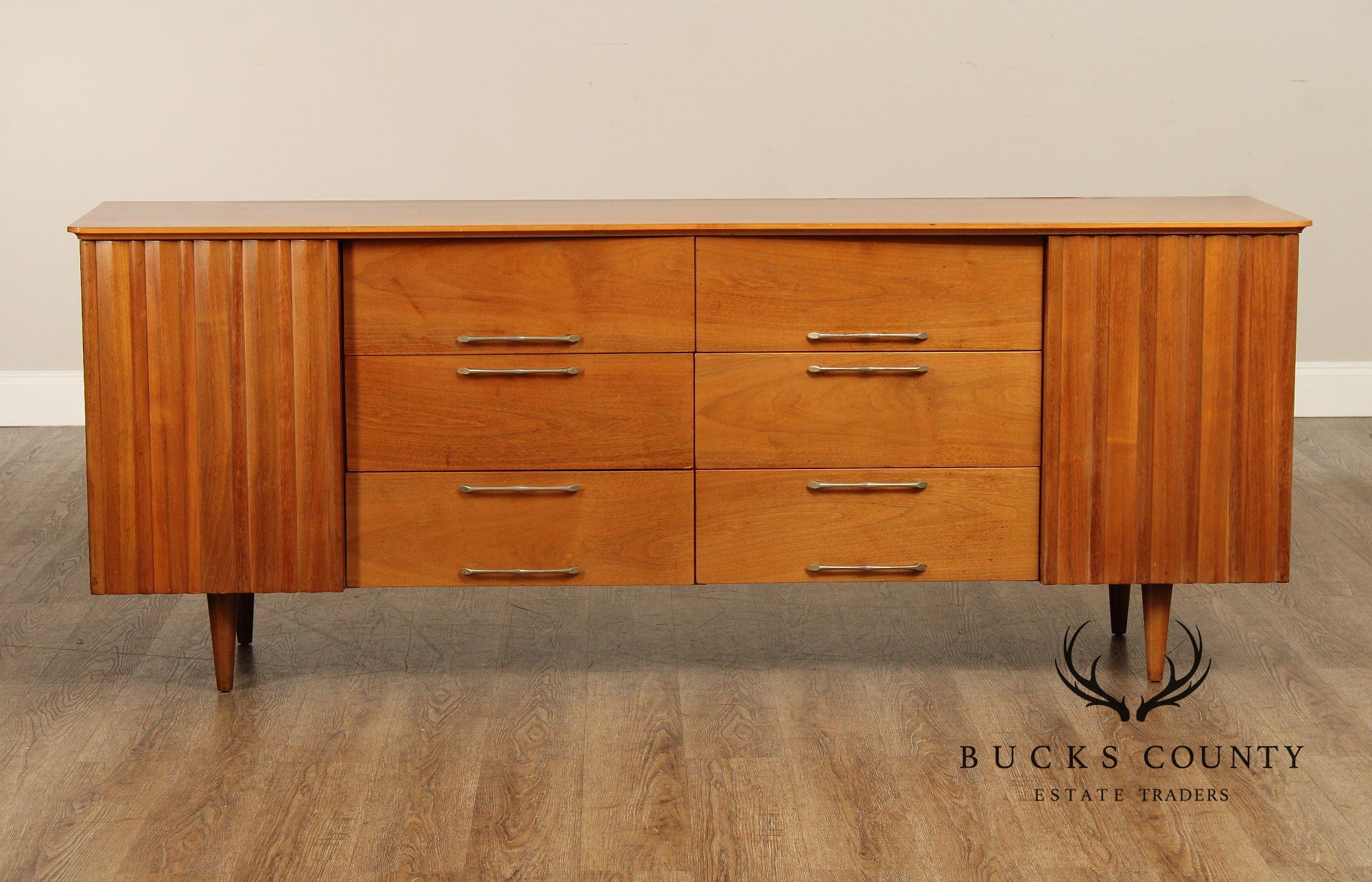 Young Manufacturing Mid Century Modern Walnut Long Dresser