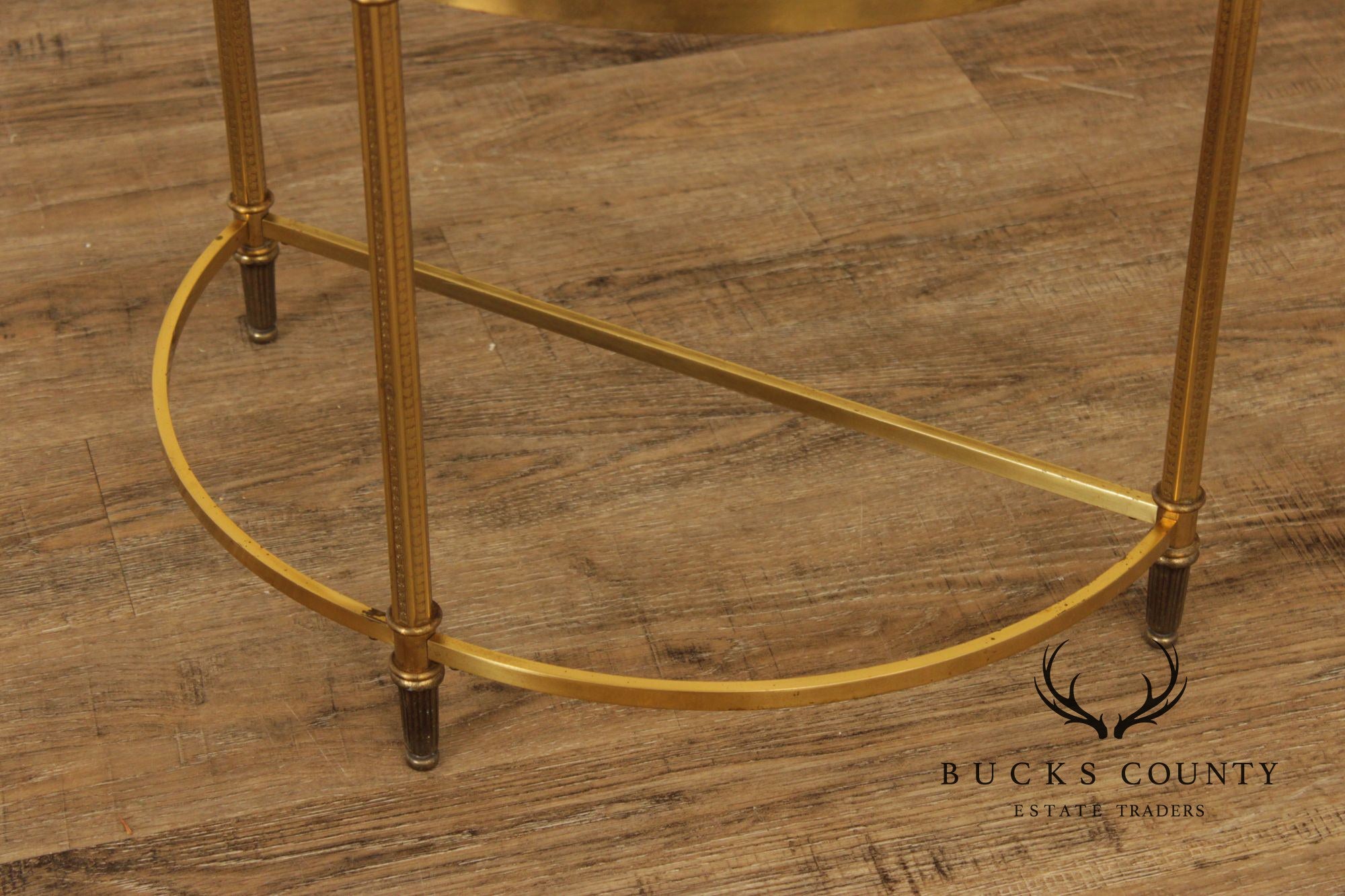 Hollywood Regency Pair of Glass Top Demilune Side Tables