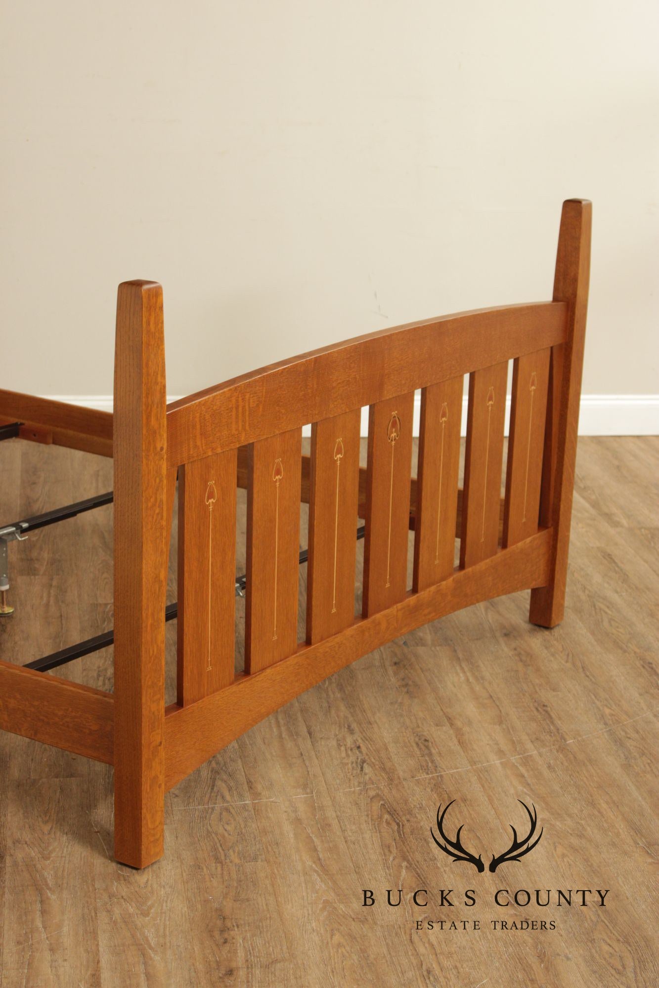 Stickley Mission Collection Harvey Ellis Inlaid Oak Queen Bed