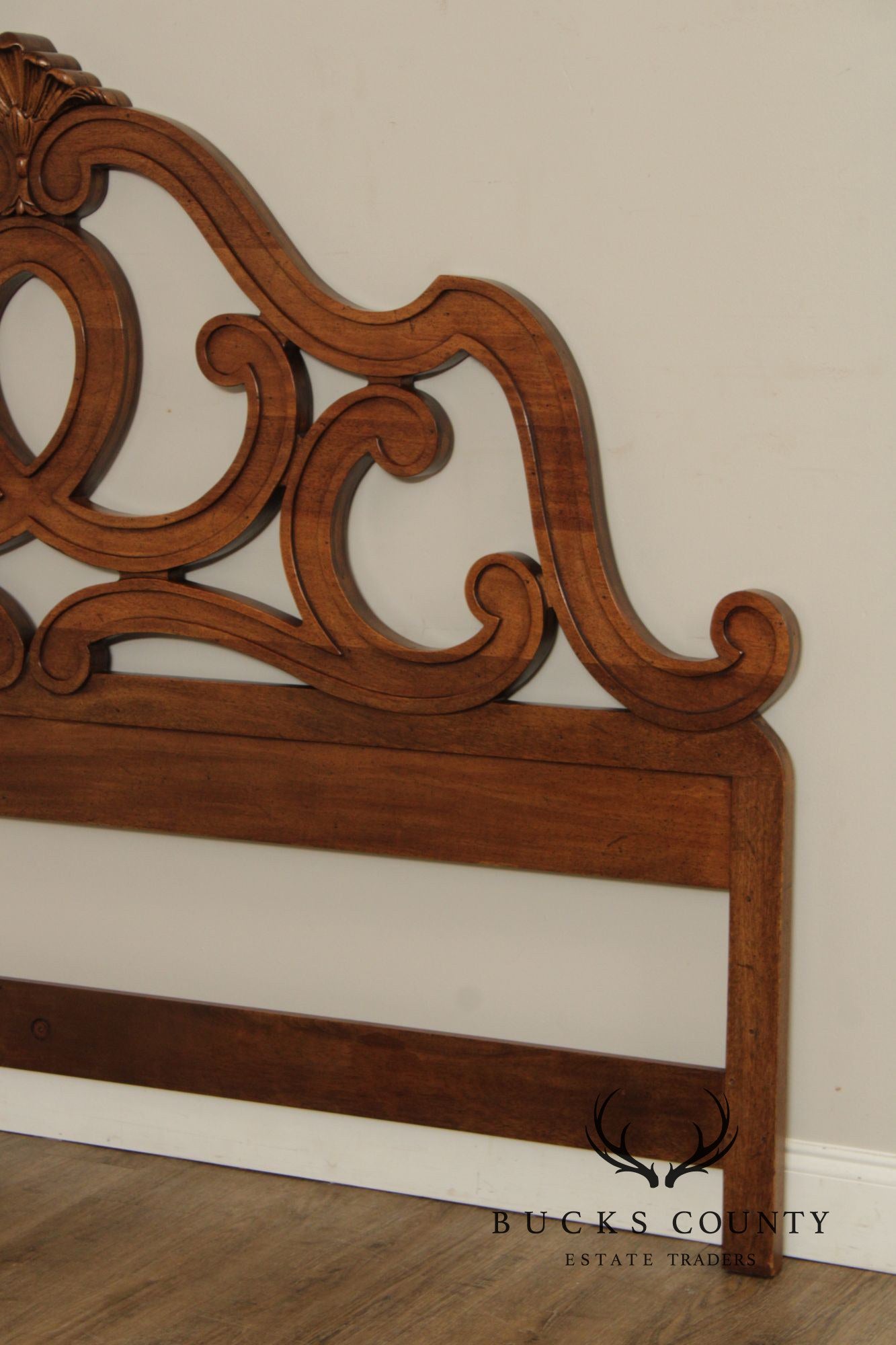 French Provincial Style Vintage Carved Walnut King Headboard