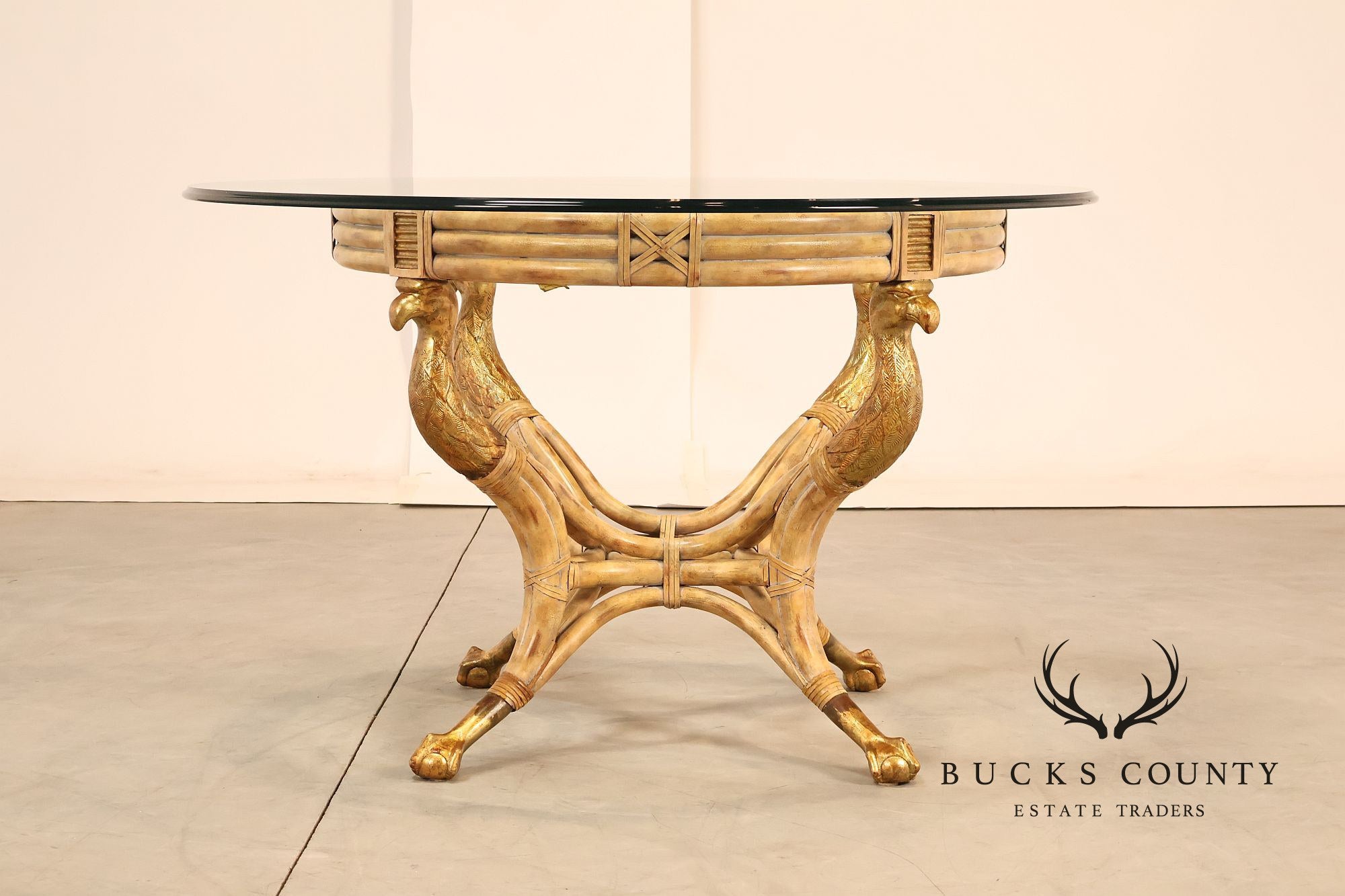 Maitland Smith 48" Round Glass Top Figural Dining Table