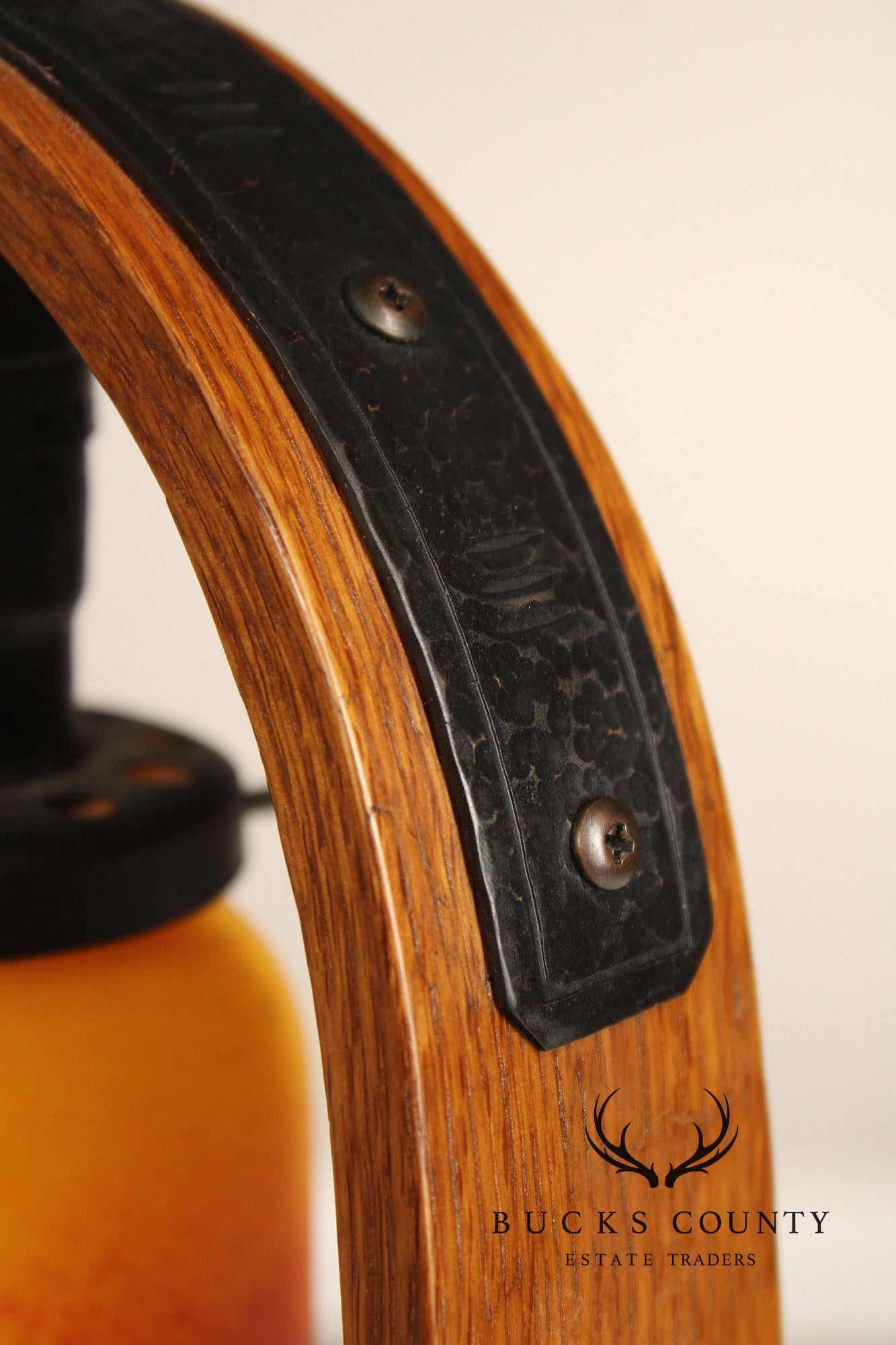 Stickley Mission Collection Oak Table Lamp With Art Glass Shade