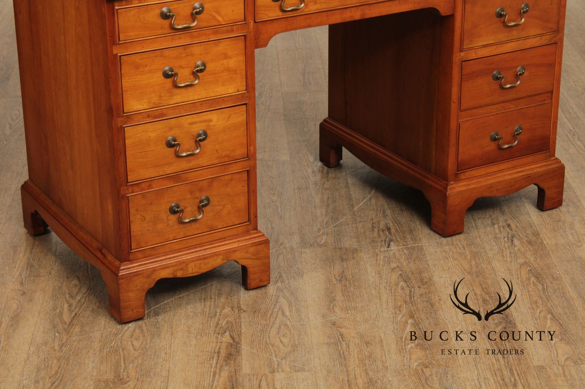 Stickley Chippendale Style Cherry Pedestal Executive Desk