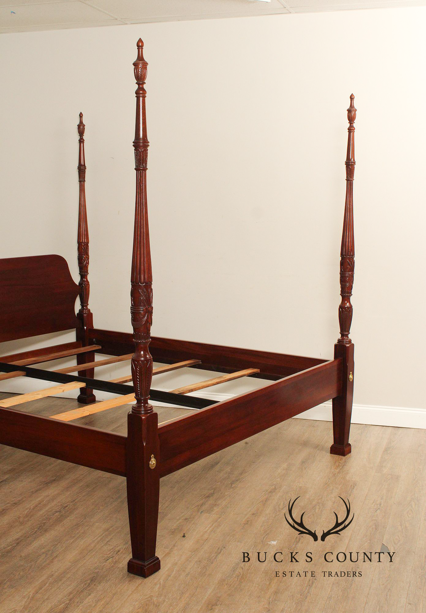 Link Taylor Mahogany King Rice Carved Poster Bed