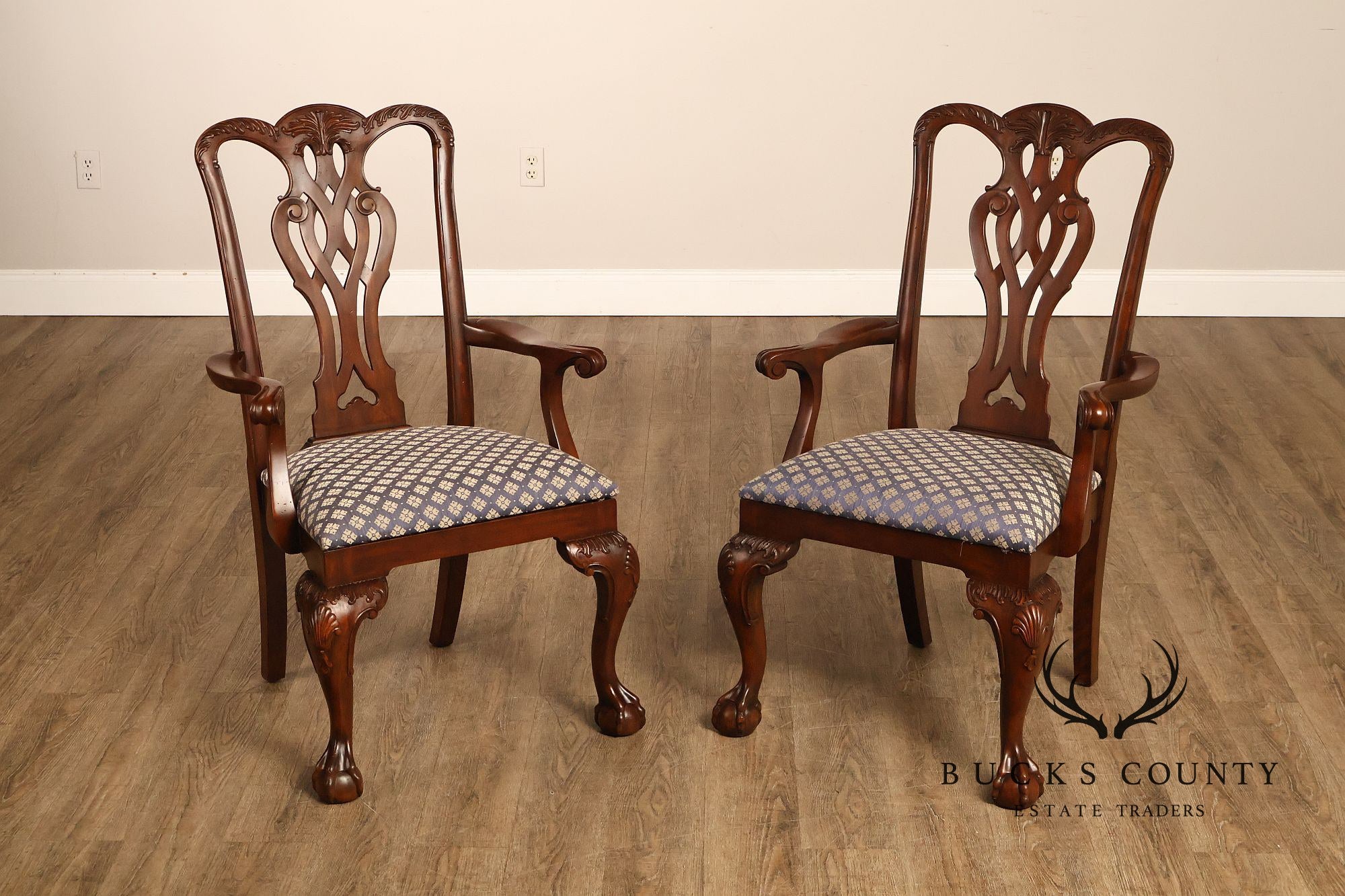 Maitland Smith Chippendale Style Pair Of Mahogany Armchairs