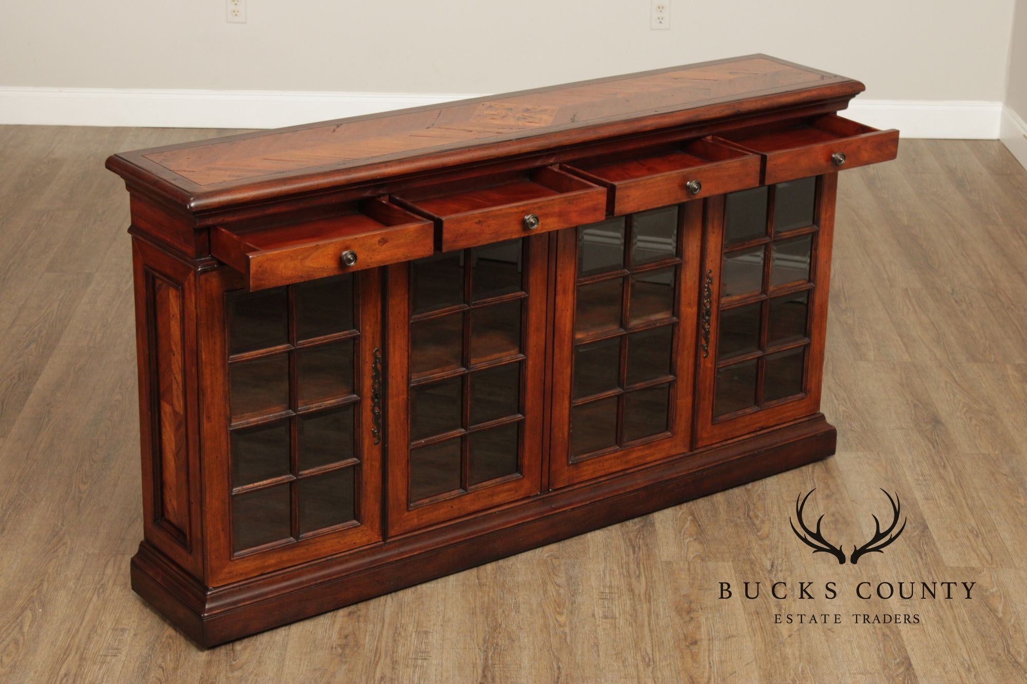 Theodore Alexander Regency Style Glass Door Low Bookcase