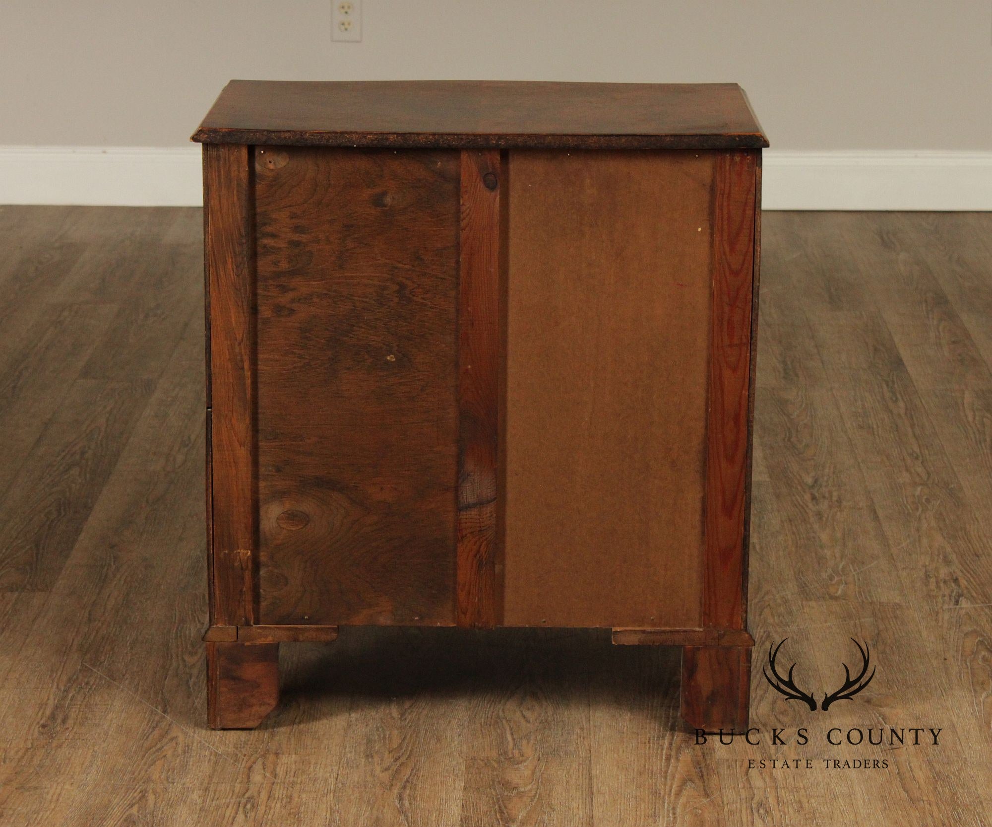 Georgian Style Burlwood English Bachelor Chest Of Drawers