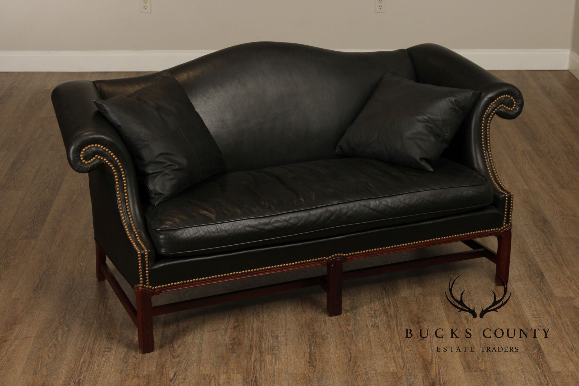 Hickory Chair Chippendale Style Mahogany and Leather Sofa