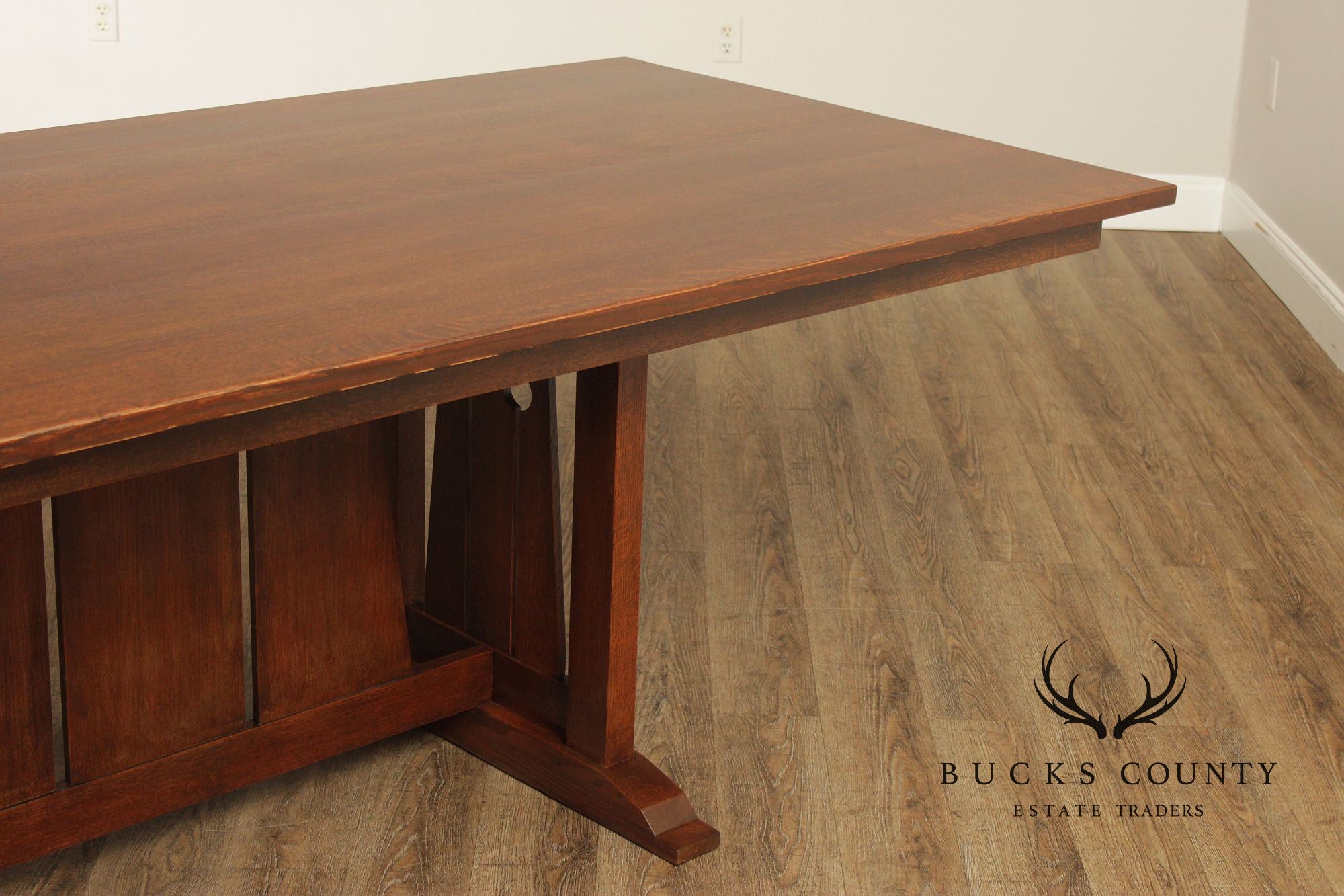 Custom Quality Mission Style Oak Trestle Dining Table